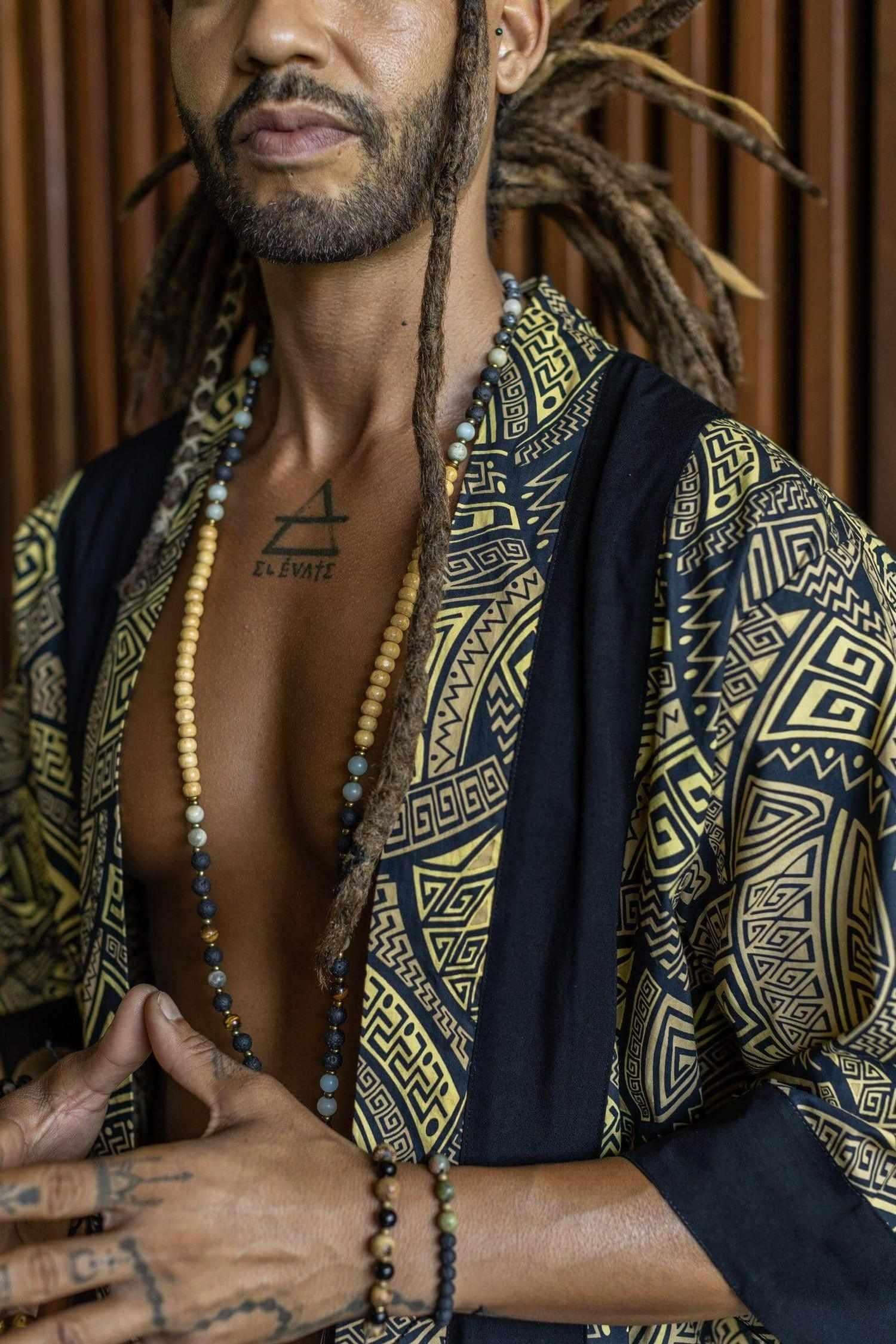 VALO Design VALO SPIRIT Gold & Black Tribal - elegant & unique cotton kimono cardigan