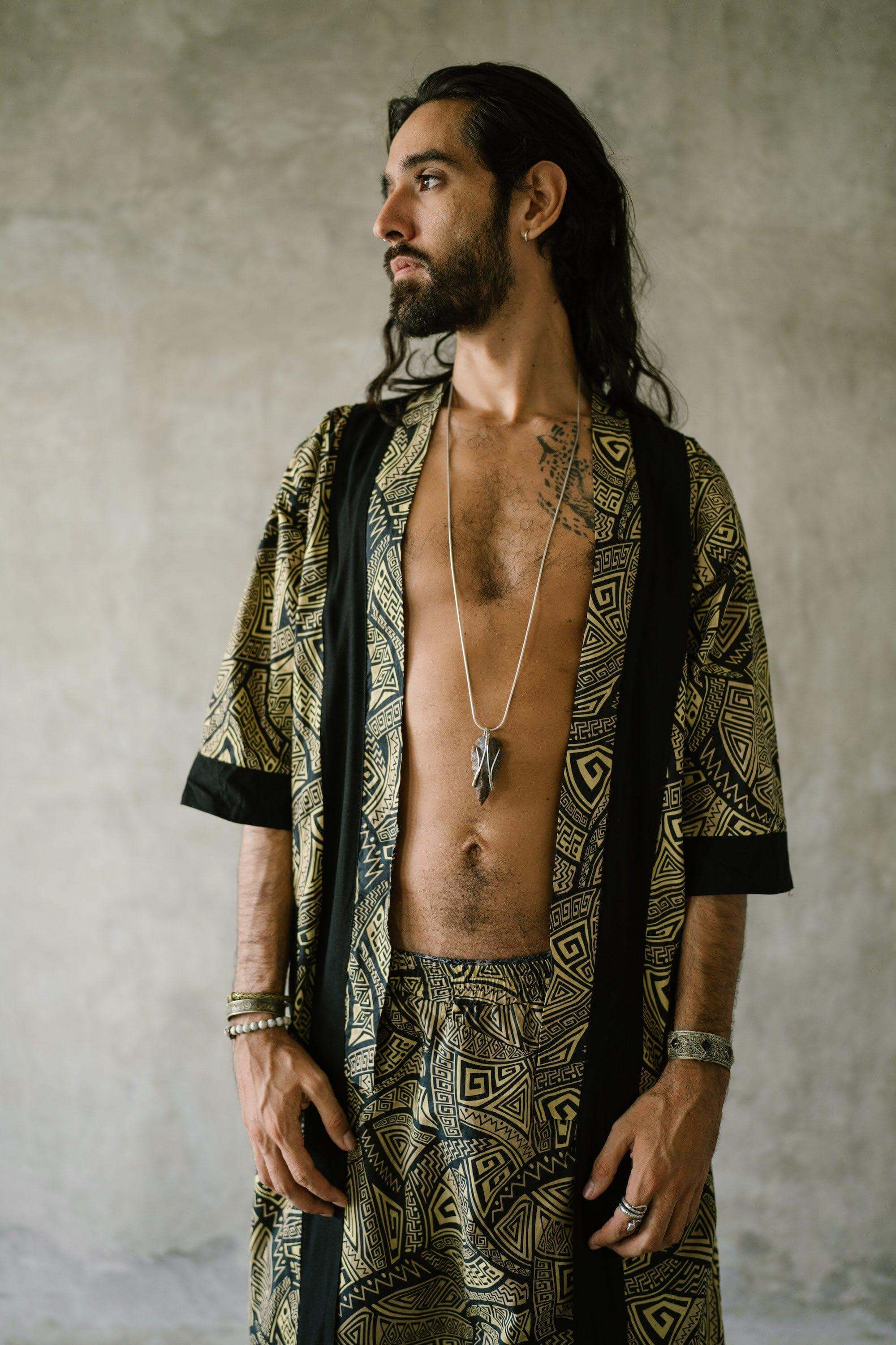 VALO Design VALO SPIRIT Gold & Black Tribal - elegant & unique cotton kimono cardigan