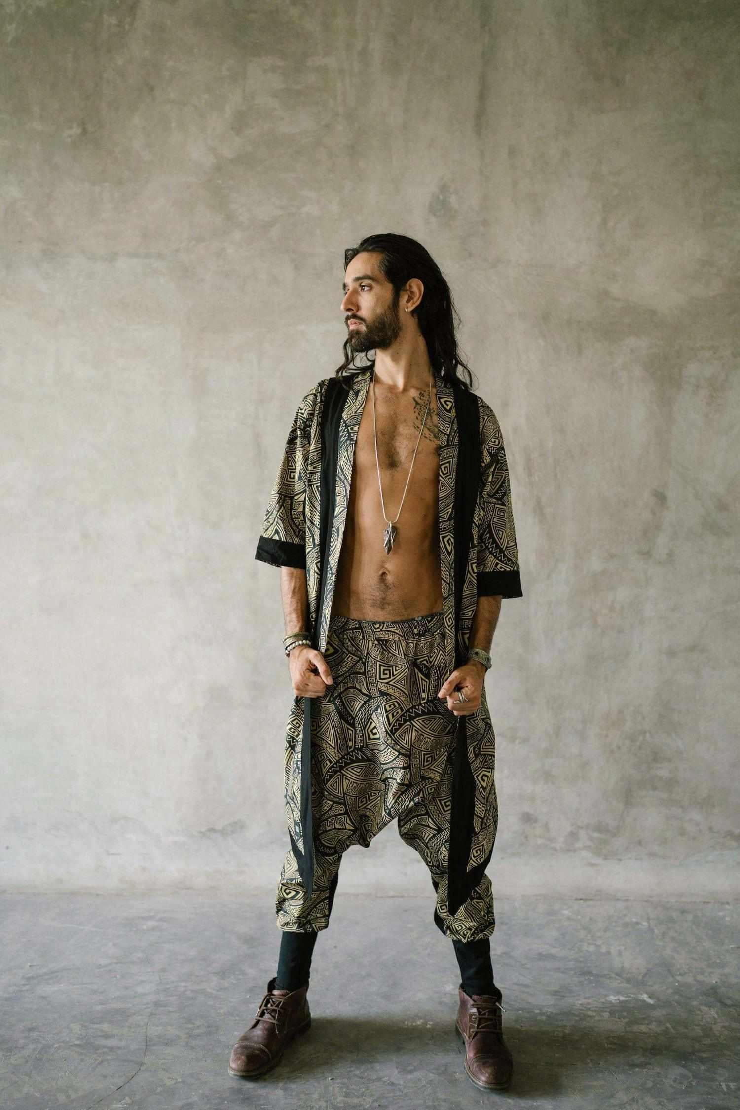 VALO Design VALO SPIRIT Gold & Black Tribal - elegant & unique cotton kimono cardigan