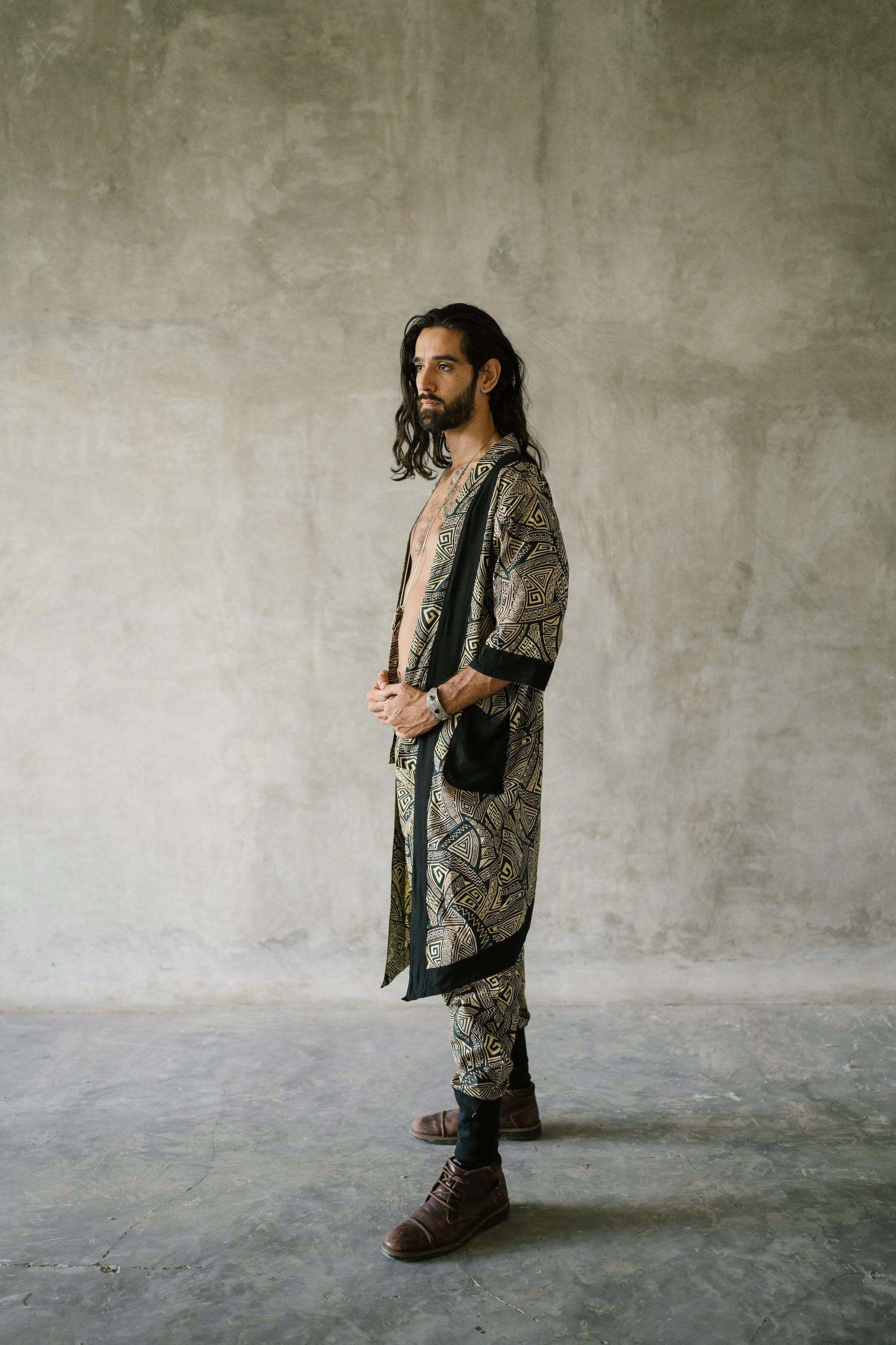 VALO Design VALO SPIRIT Gold & Black Tribal - elegant & unique cotton kimono cardigan