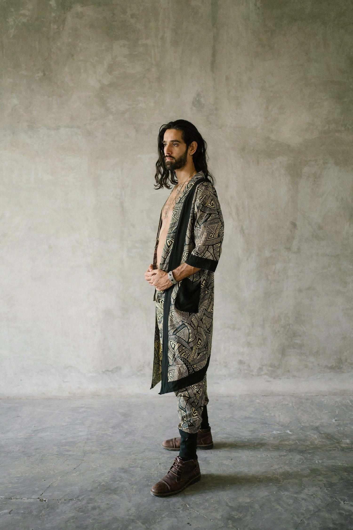 VALO Design VALO SPIRIT Gold & Black Tribal - elegant & unique cotton kimono cardigan