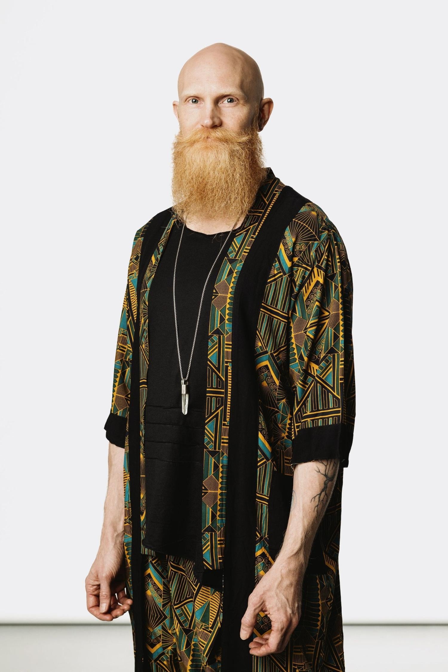 VALO Design Kimono Blue Green Prism - An impressive and elegant 100% tencel long kimono cardigan, for festivals, beach or lounging at home