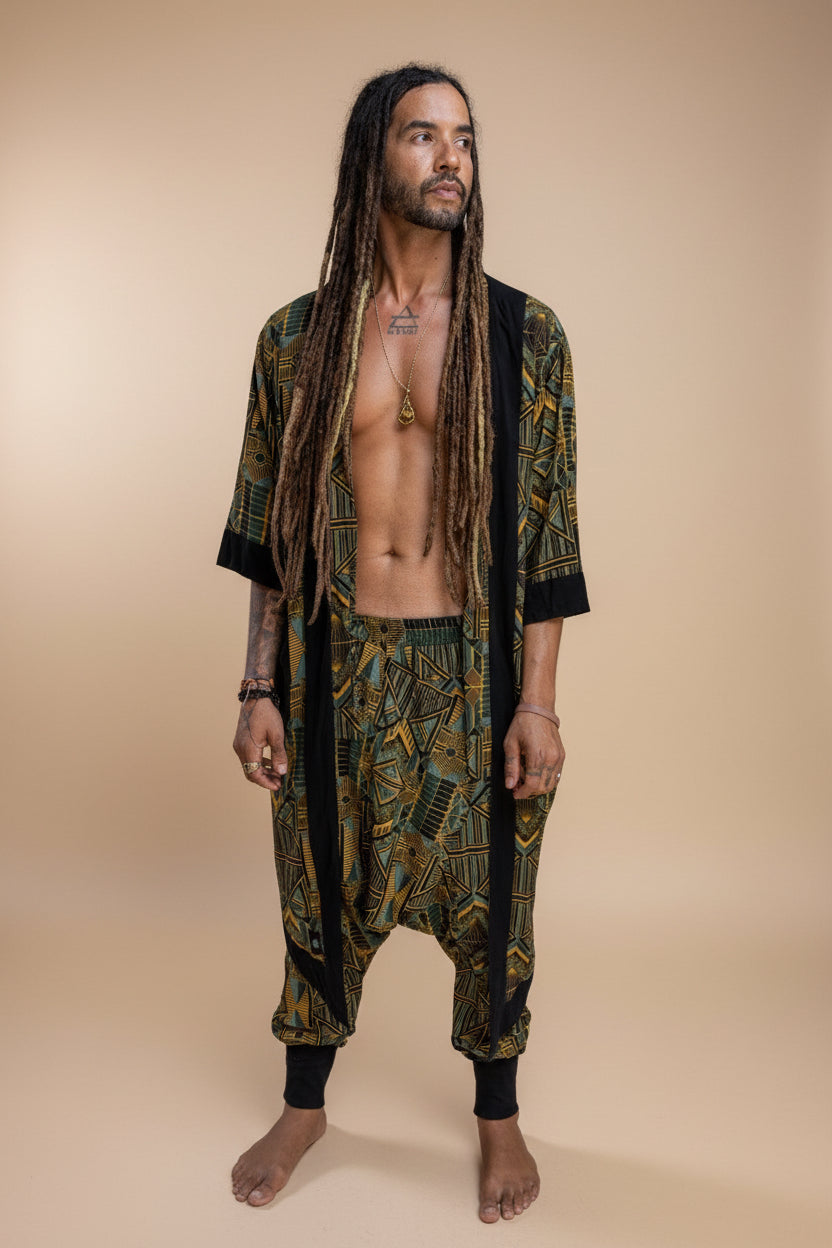 VALO Design Kimono Blue Green Prism - An impressive and elegant 100% tencel long kimono cardigan, for festivals, beach or lounging at home