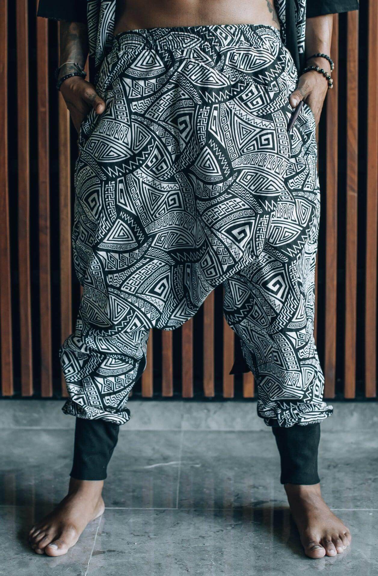 VALO Design VALO SPIRIT NINJA Black & White Tribal - Comfortable & stylish cotton print harem pants