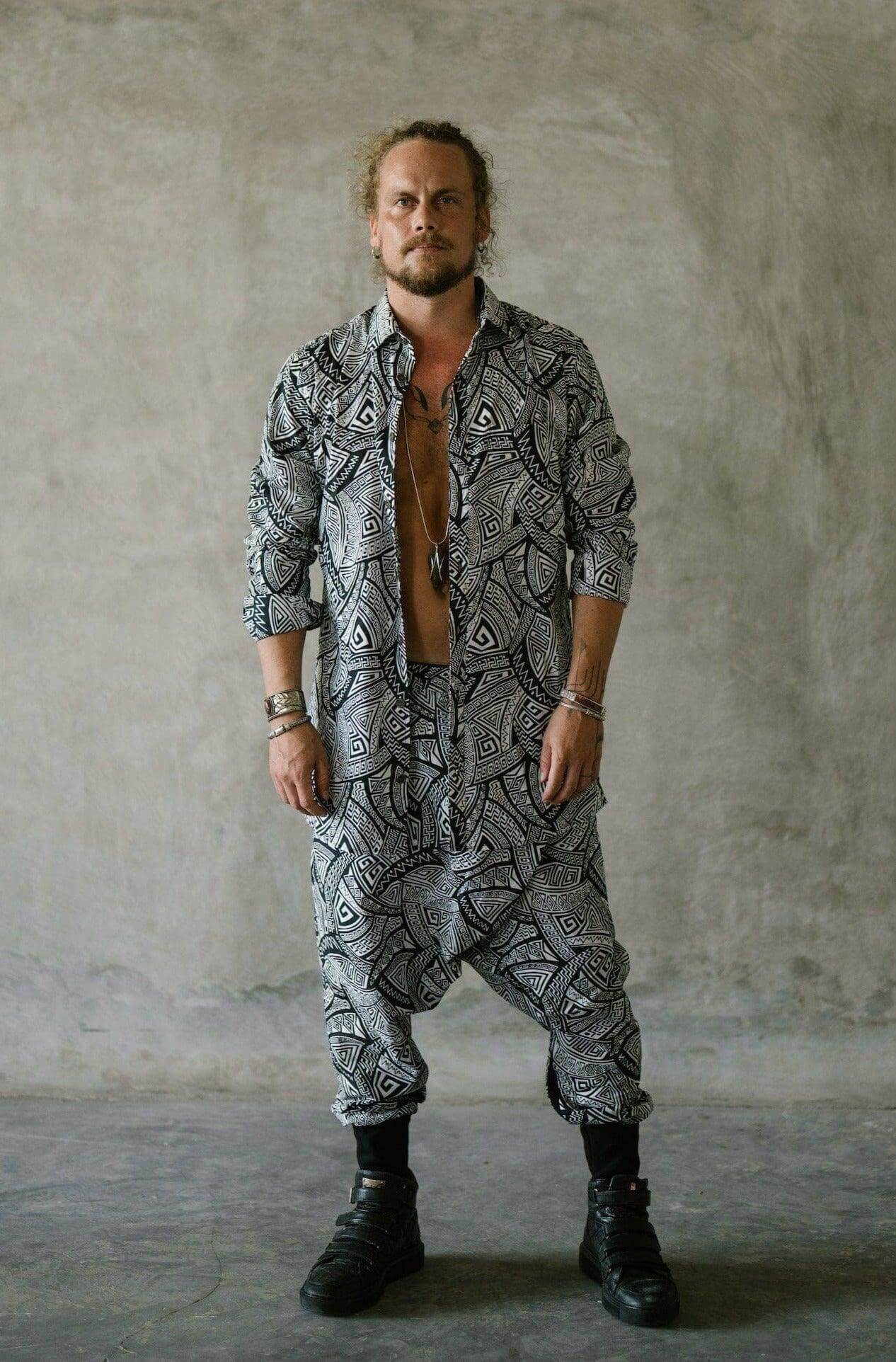 VALO Design VALO SPIRIT NINJA Black & White Tribal - Comfortable & stylish cotton print harem pants