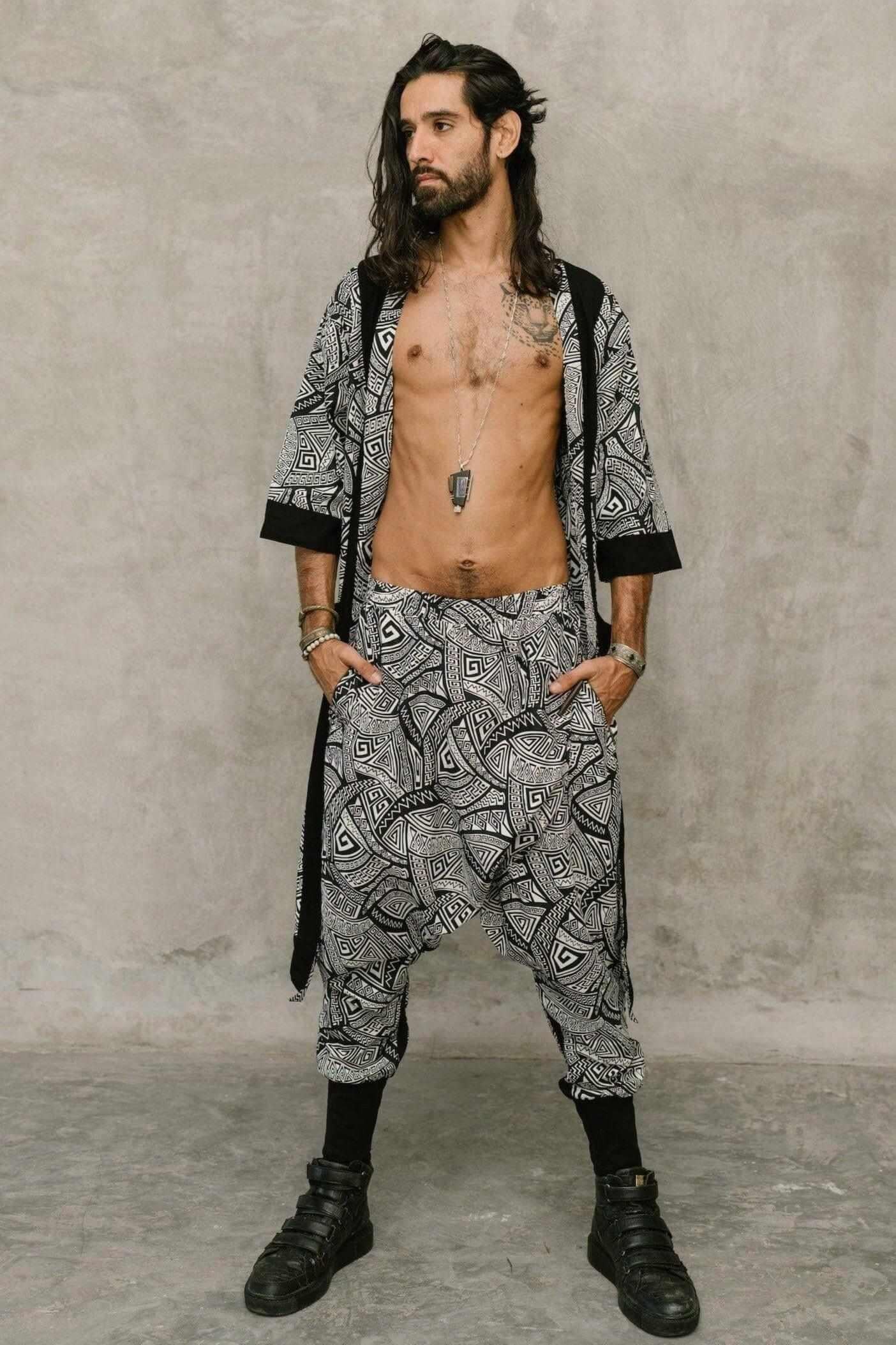 VALO Design VALO SPIRIT NINJA Black & White Tribal - Comfortable & stylish cotton print harem pants