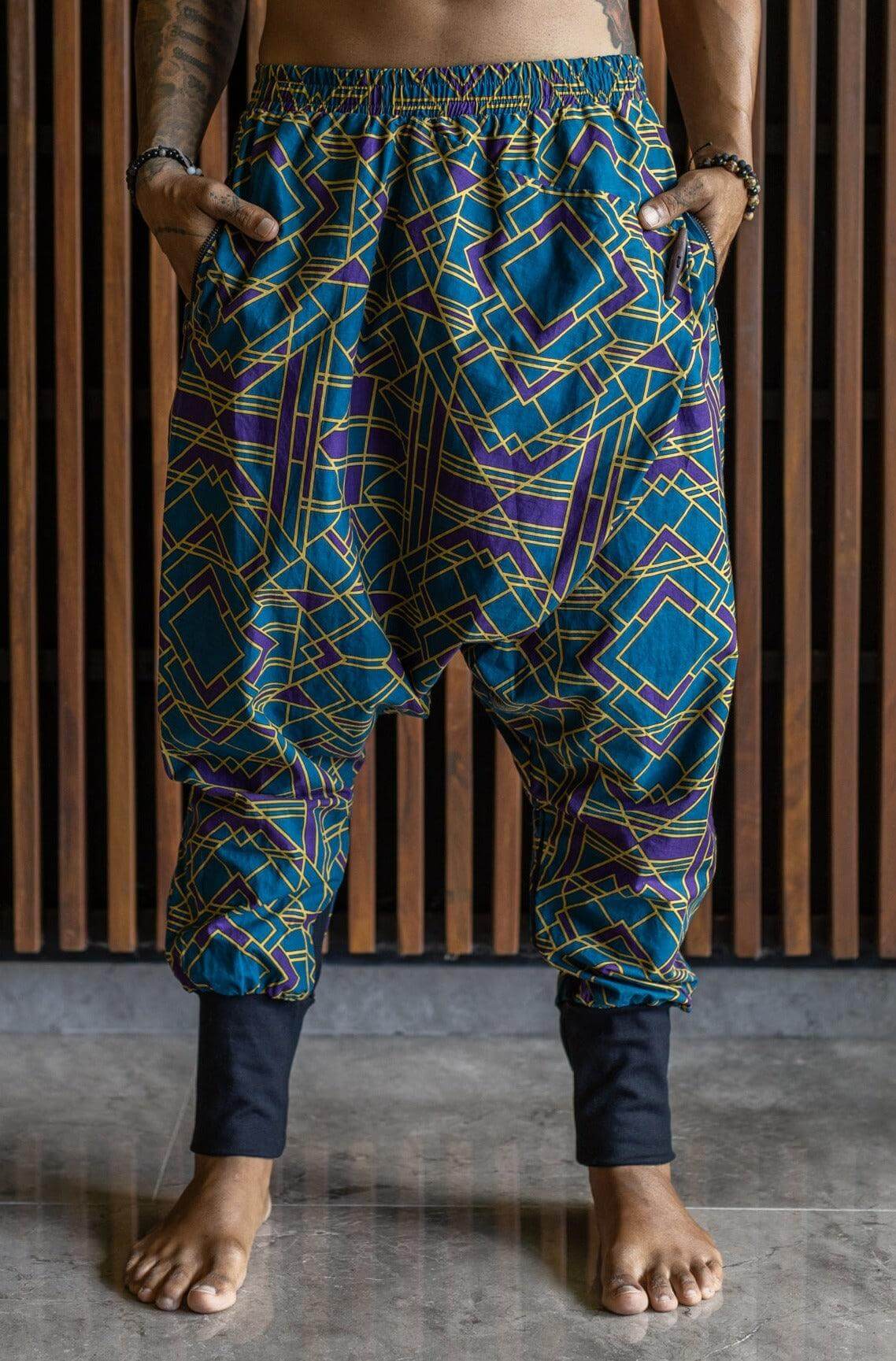 VALO Design VALO SPIRIT NINJA Blue Geometric - Comfortable & stylish cotton print harem pants