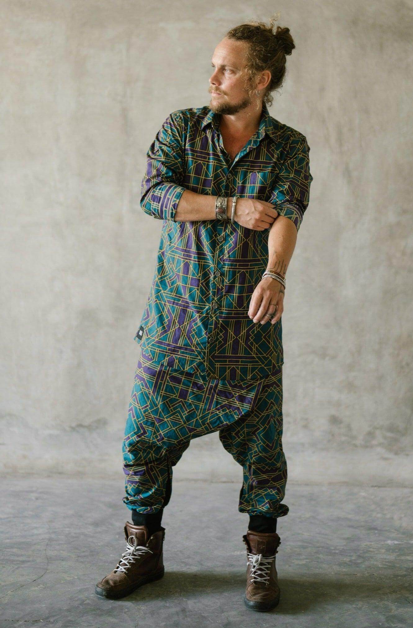 VALO Design VALO SPIRIT NINJA Blue Geometric - Comfortable & stylish cotton print harem pants