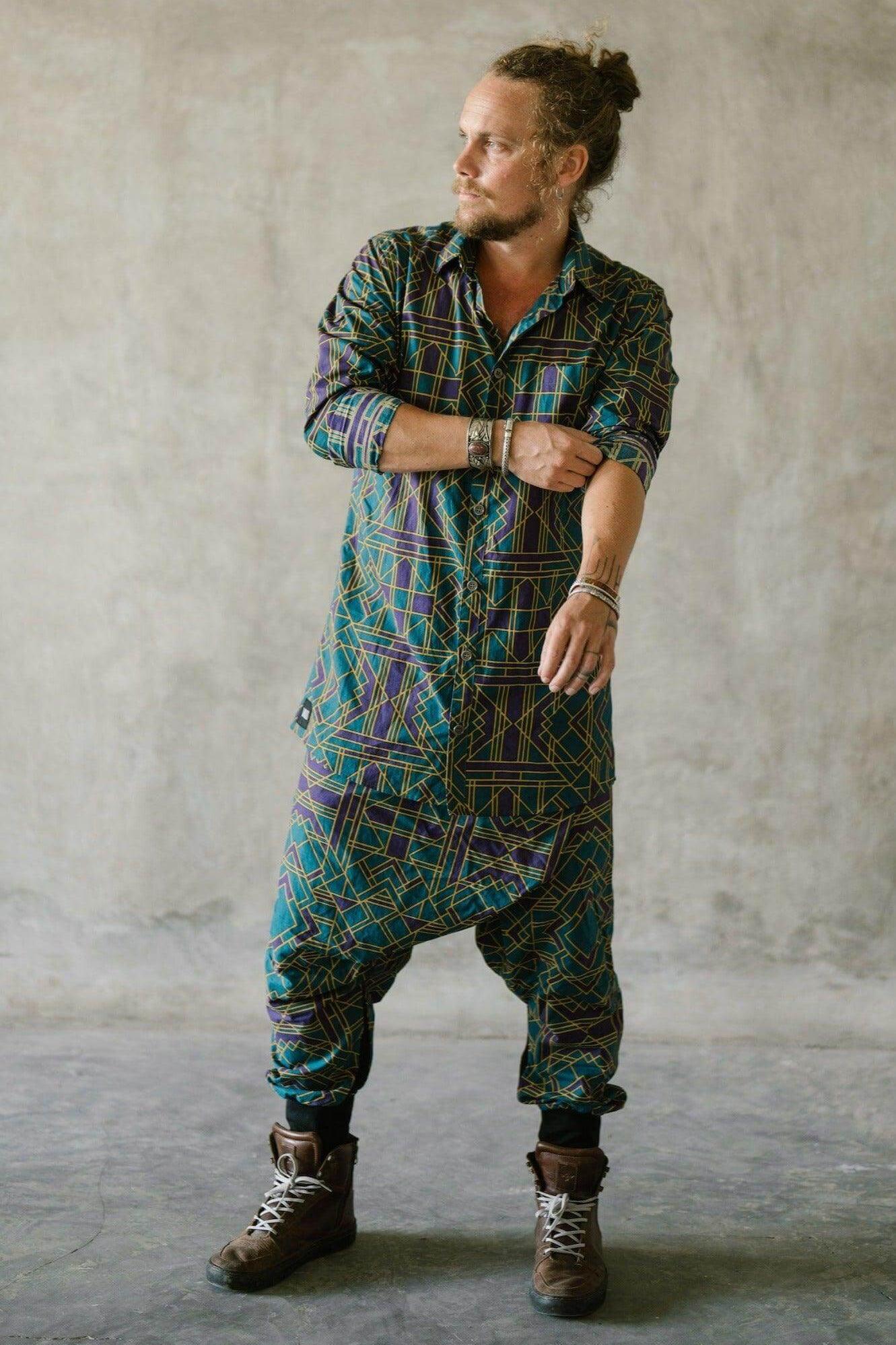 VALO Design VALO SPIRIT NINJA Blue Geometric - Comfortable & stylish cotton print harem pants