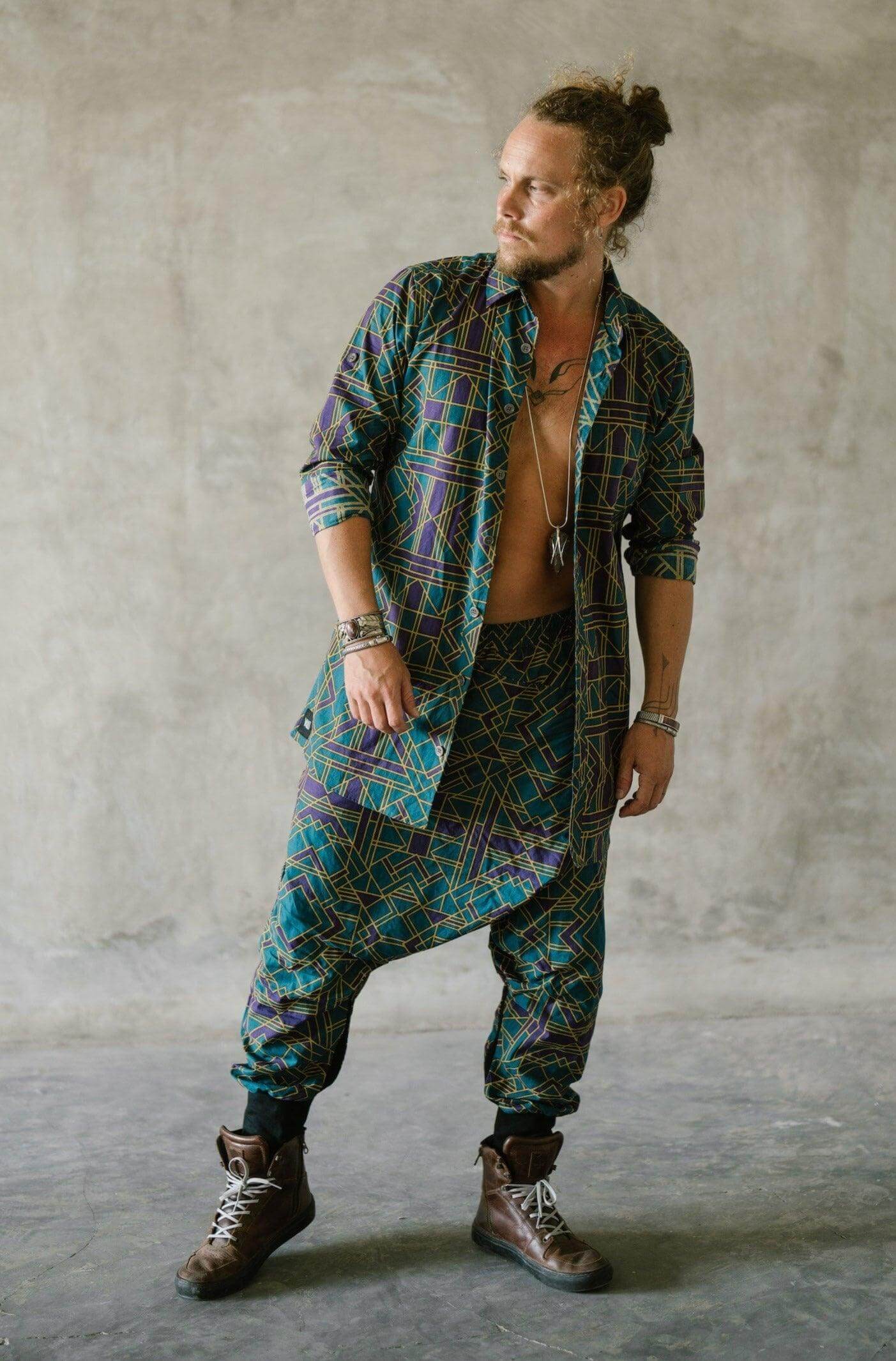 VALO Design VALO SPIRIT NINJA Blue Geometric - Comfortable & stylish cotton print harem pants