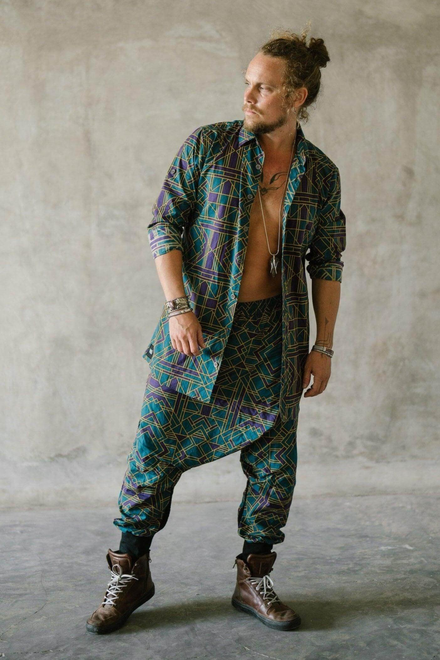 VALO Design VALO SPIRIT NINJA Blue Geometric - Comfortable & stylish cotton print harem pants