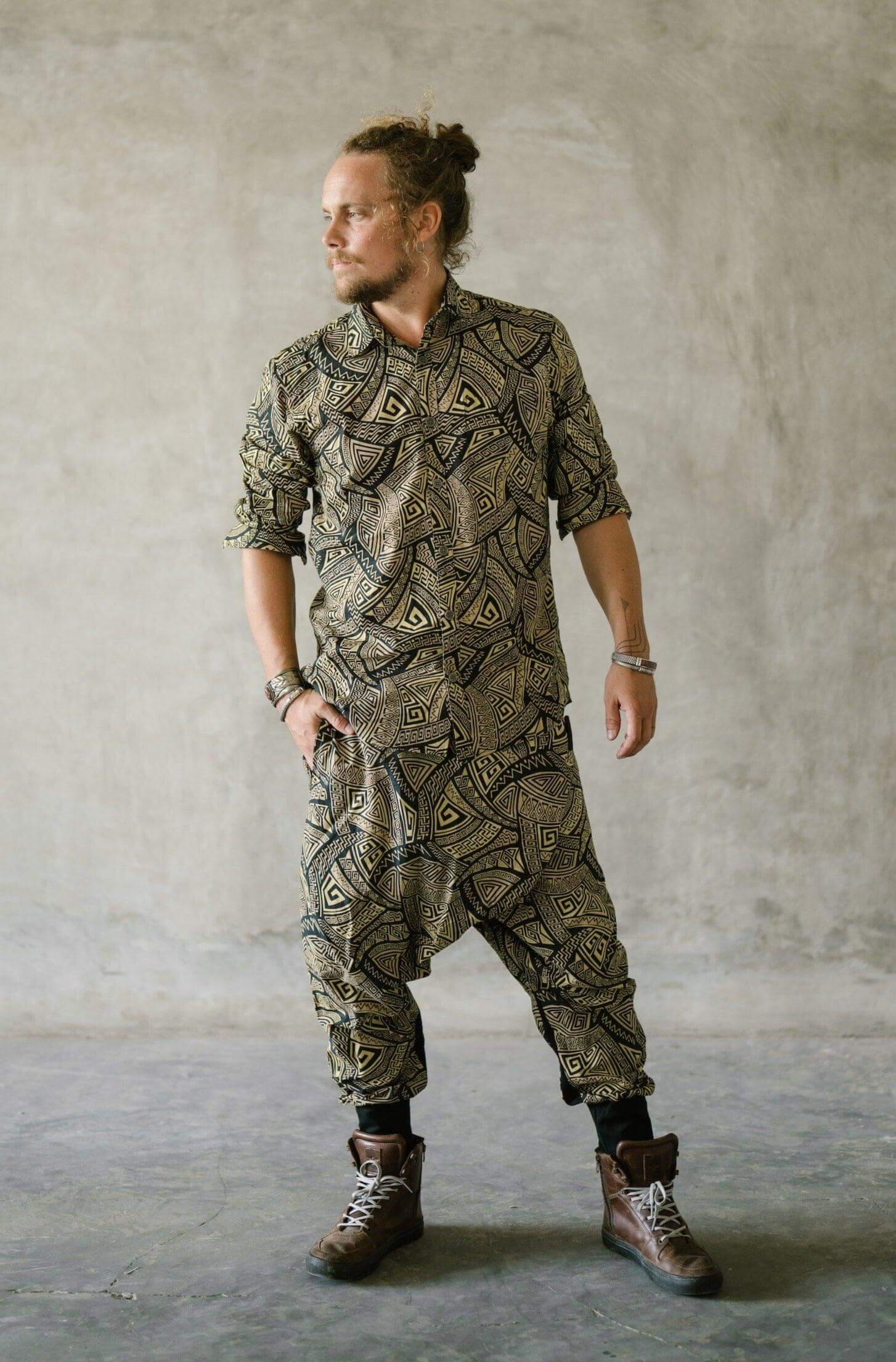 VALO Design VALO SPIRIT NINJA Gold & Black Tribal - Comfortable & stylish cotton print harem pants