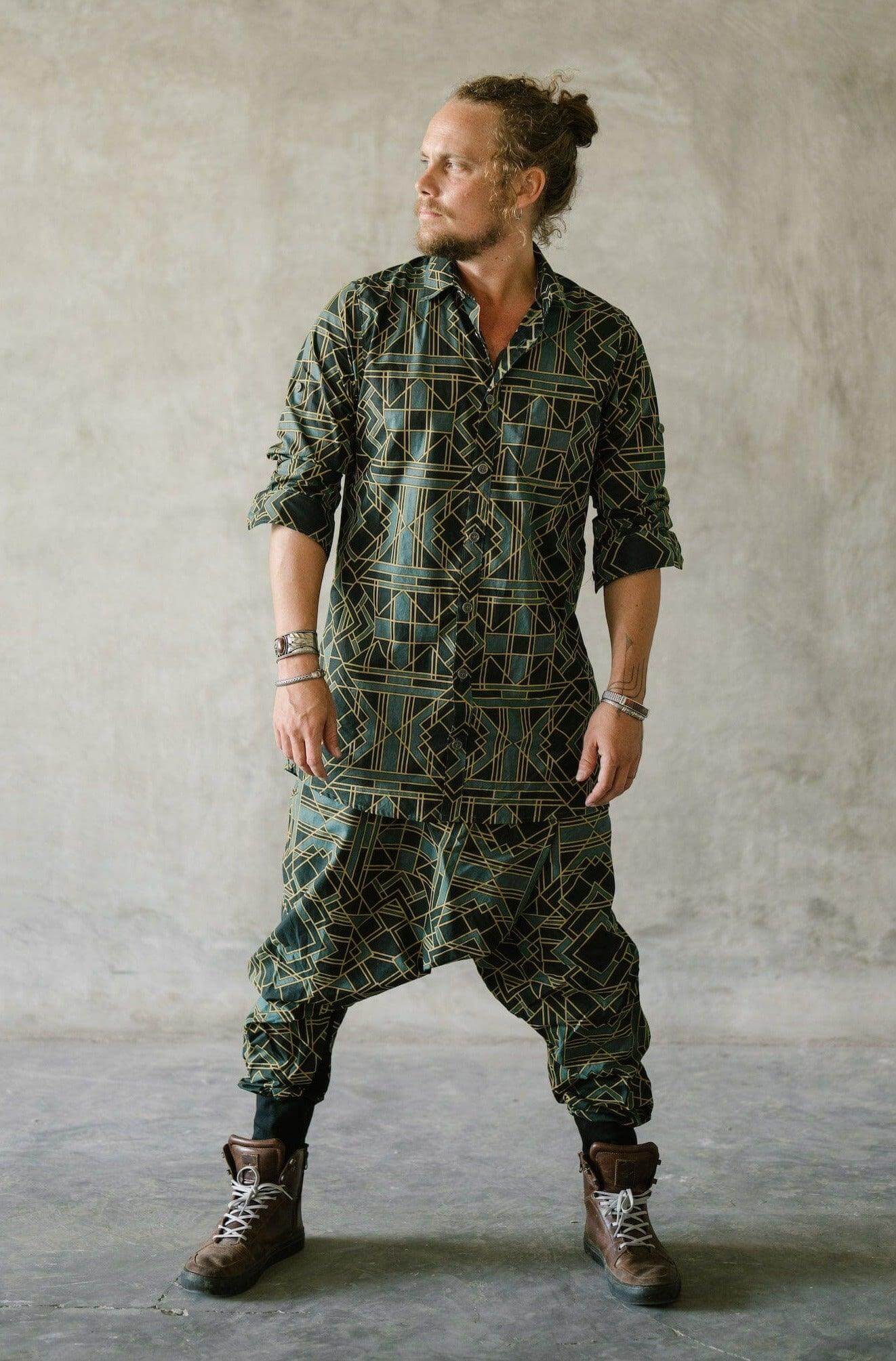 VALO Design VALO SPIRIT NINJA Green Geometric - Comfortable & stylish cotton print harem pants