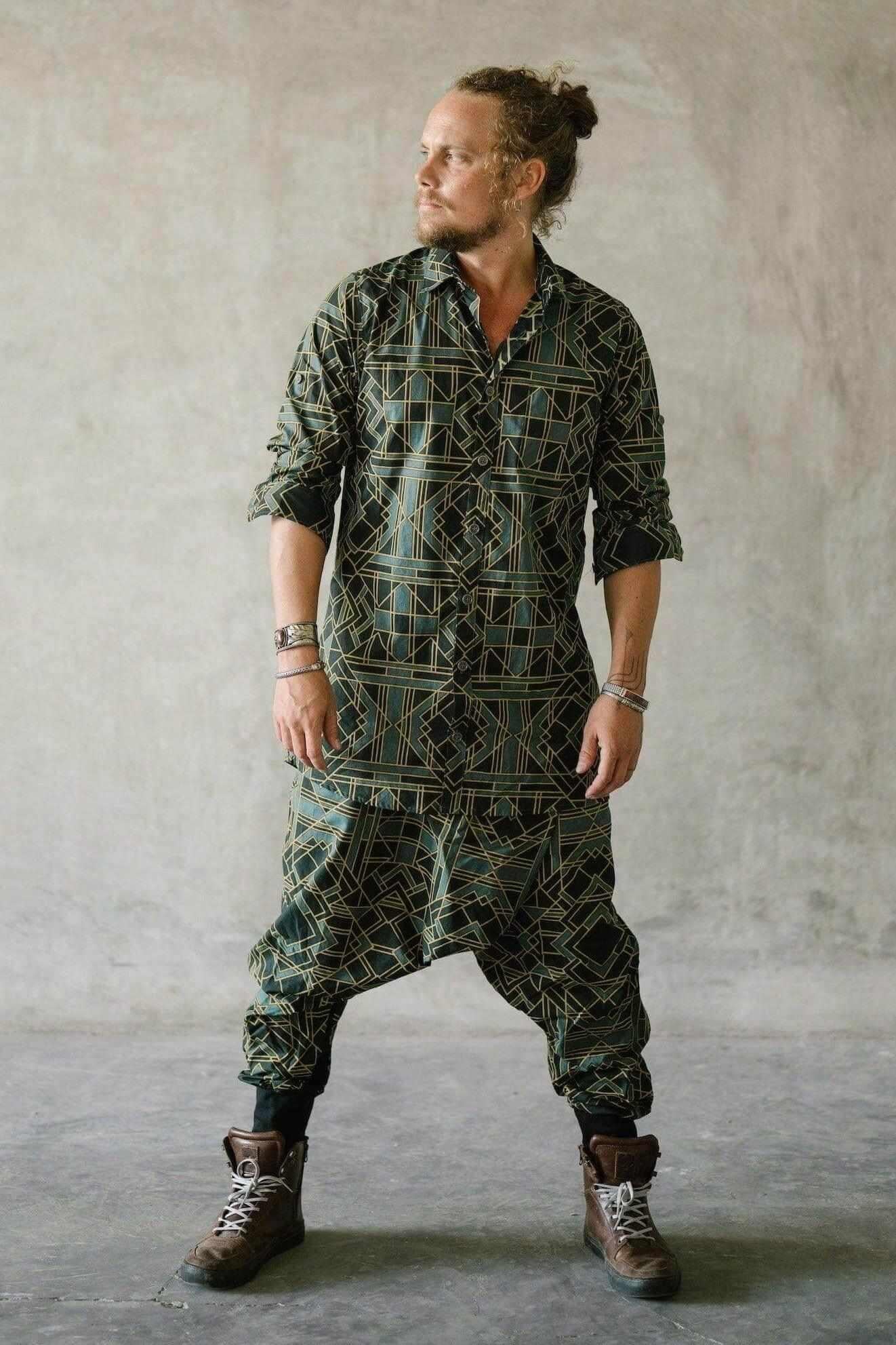 VALO Design VALO SPIRIT NINJA Green Geometric - Comfortable & stylish cotton print harem pants