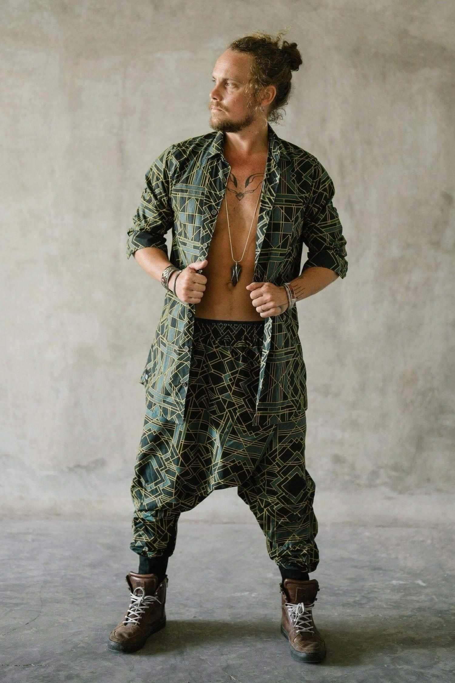 VALO Design VALO SPIRIT NINJA Green Geometric - Comfortable & stylish cotton print harem pants