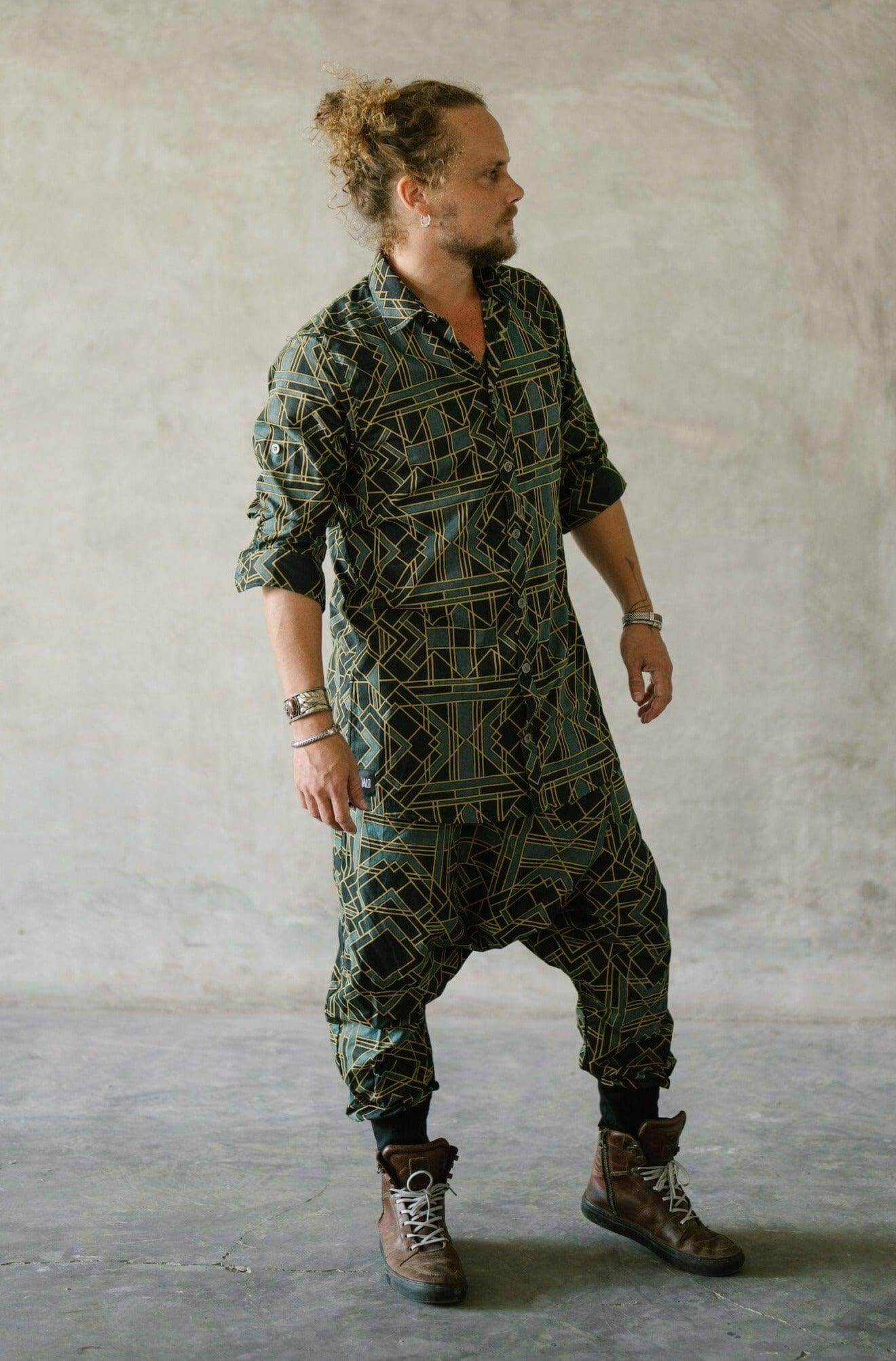 VALO Design VALO SPIRIT NINJA Green Geometric - Comfortable & stylish cotton print harem pants