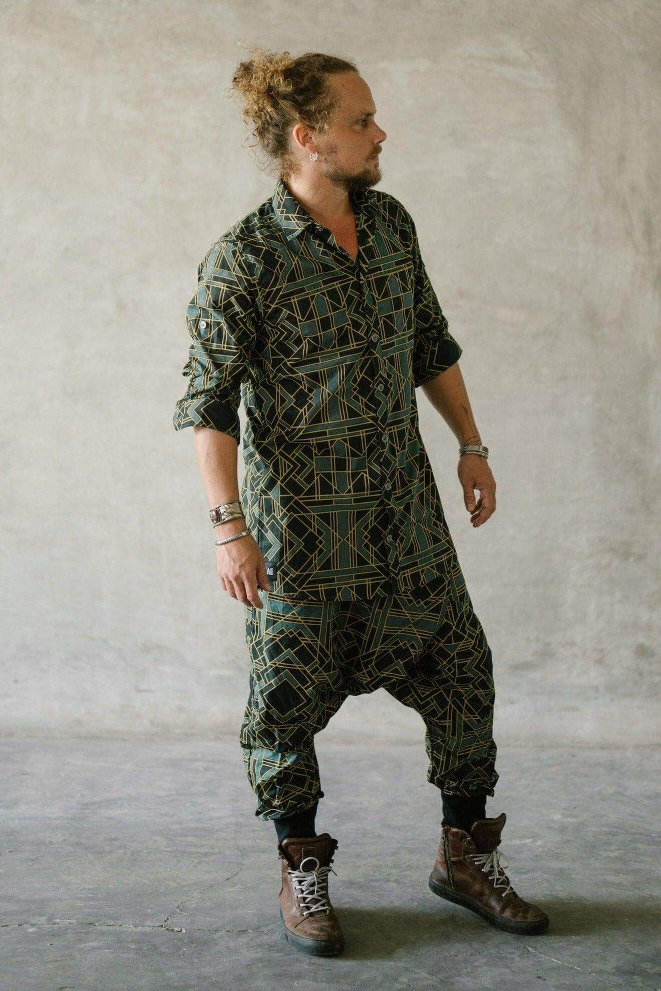 VALO Design VALO SPIRIT NINJA Green Geometric - Comfortable & stylish cotton print harem pants