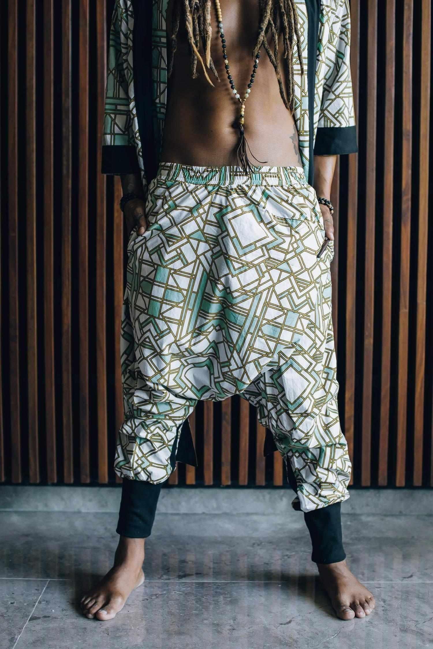 VALO Design SPIRIT NINJA White Geometric - Comfortable & stylish cotton print harem pants