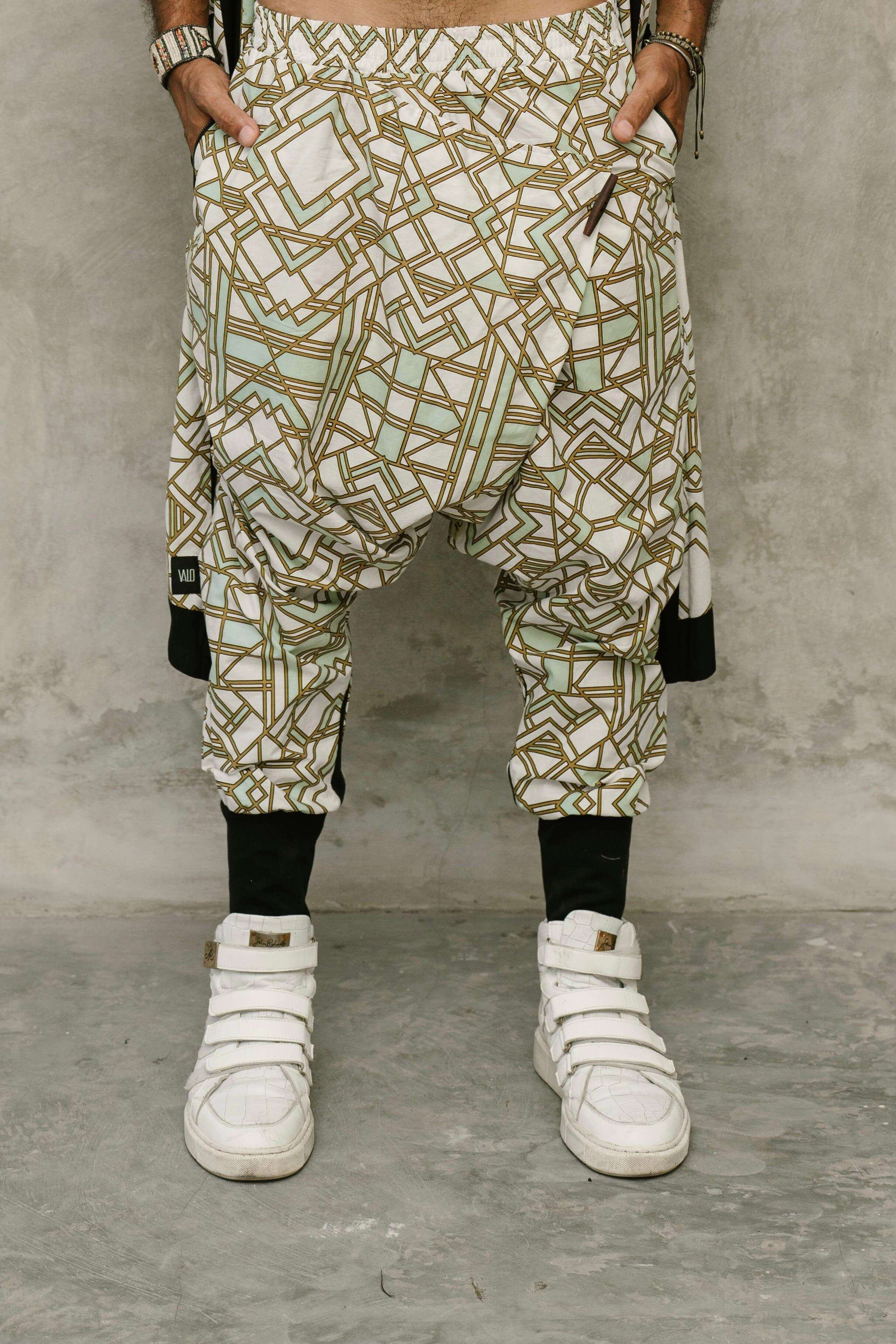 VALO Design SPIRIT NINJA White Geometric - Comfortable & stylish cotton print harem pants