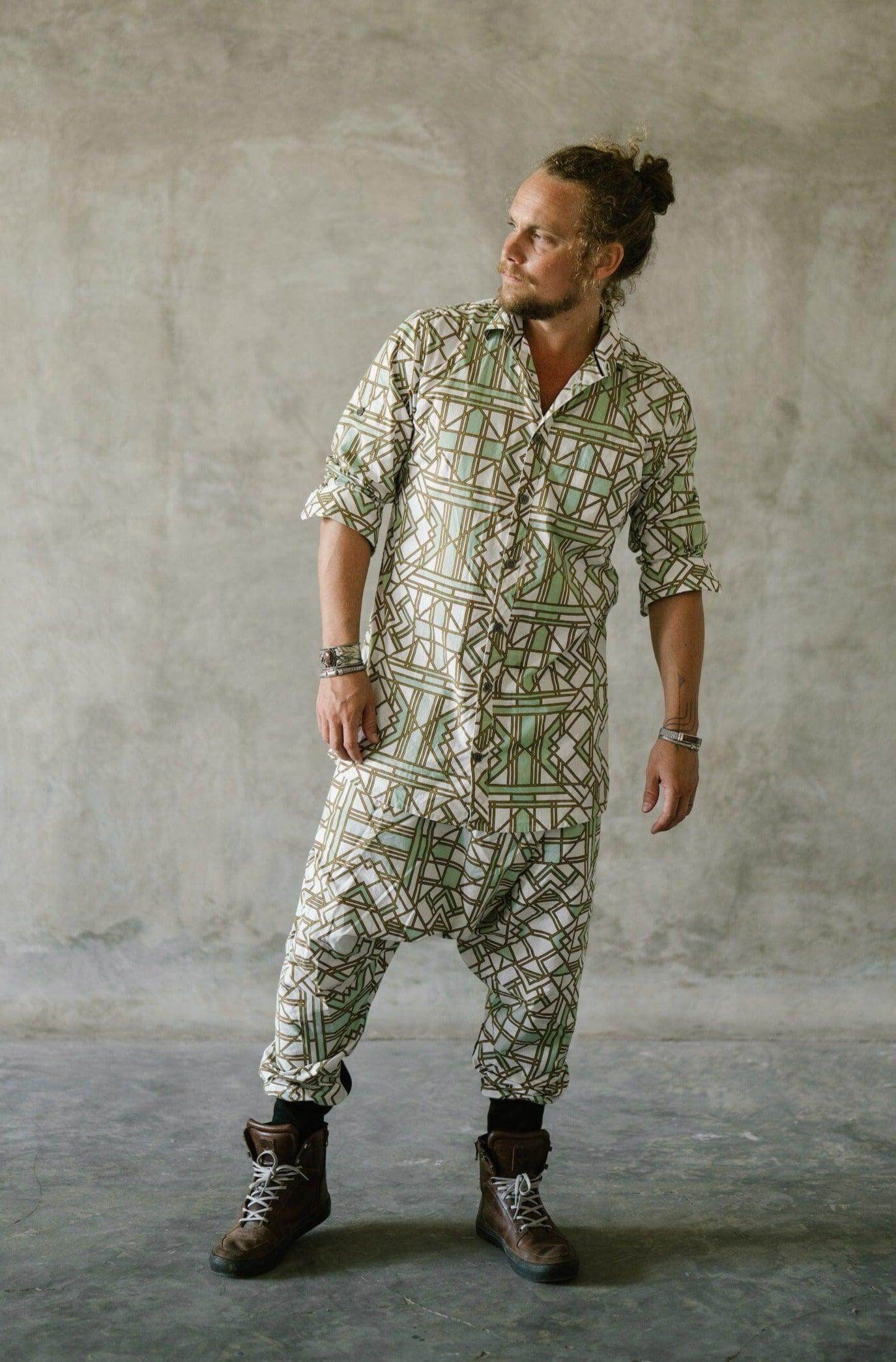 VALO Design SPIRIT NINJA White Geometric - Comfortable & stylish cotton print harem pants