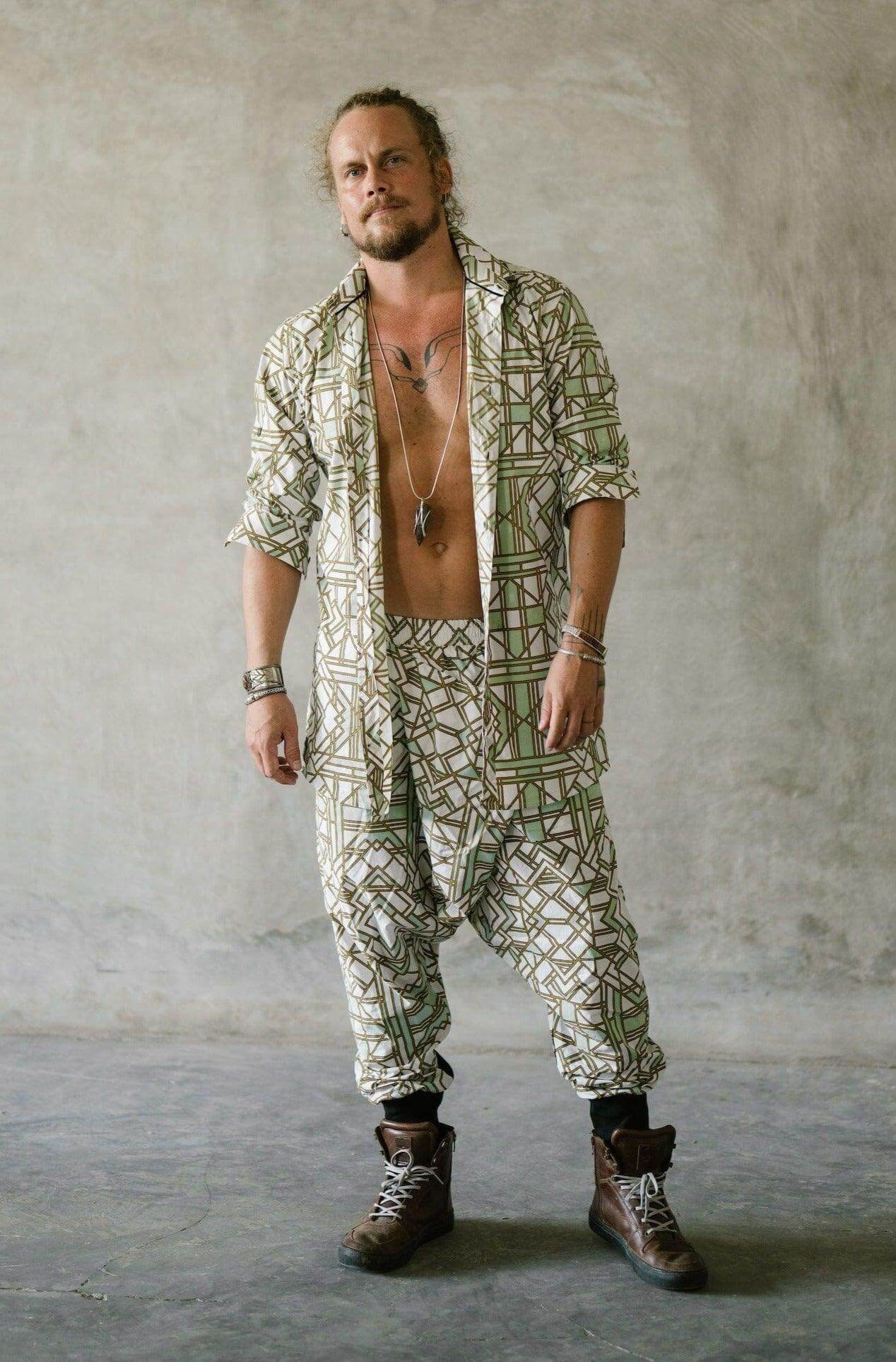 VALO Design SPIRIT NINJA White Geometric - Comfortable & stylish cotton print harem pants