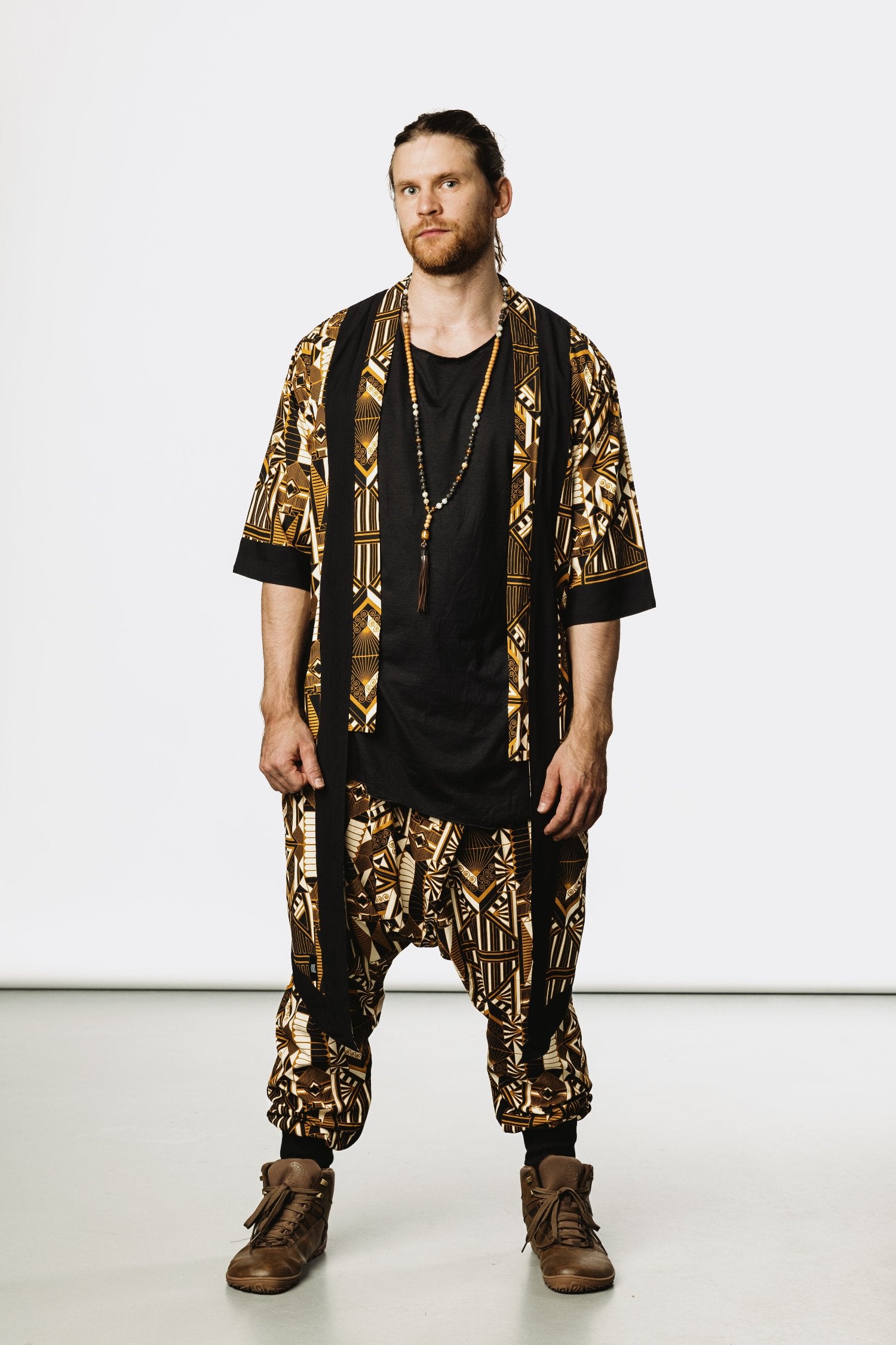 VALO Design Kimono Gold Prism - An impressive and elegant 100% tencel long kimono cardigan, for festivals, beach or lounging at home