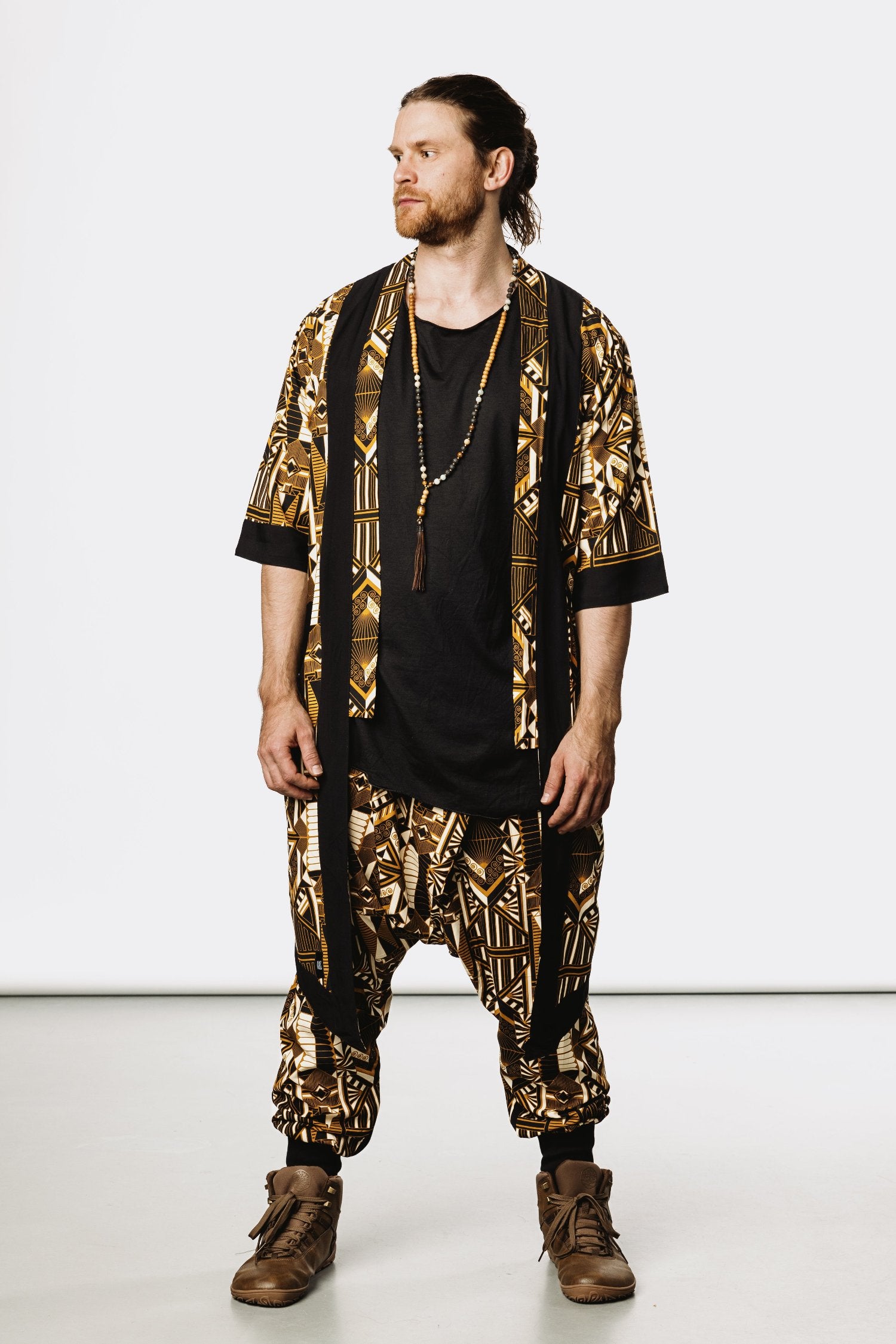 VALO Design Kimono Gold Prism - An impressive and elegant 100% tencel long kimono cardigan, for festivals, beach or lounging at home