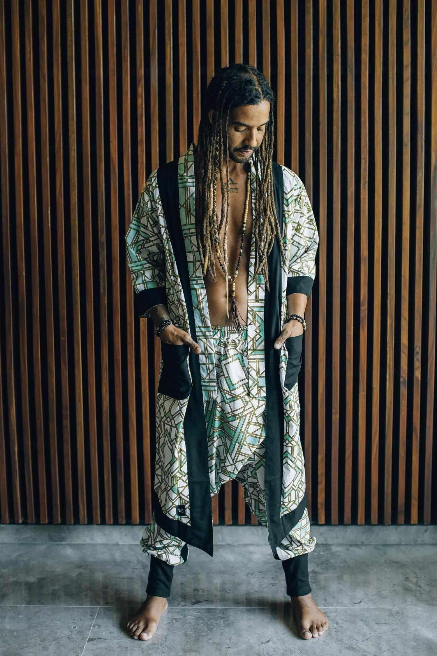 VALO SPIRIT White Geometric - elegant & unique cotton kimono cardigan - VALO Design Clothing