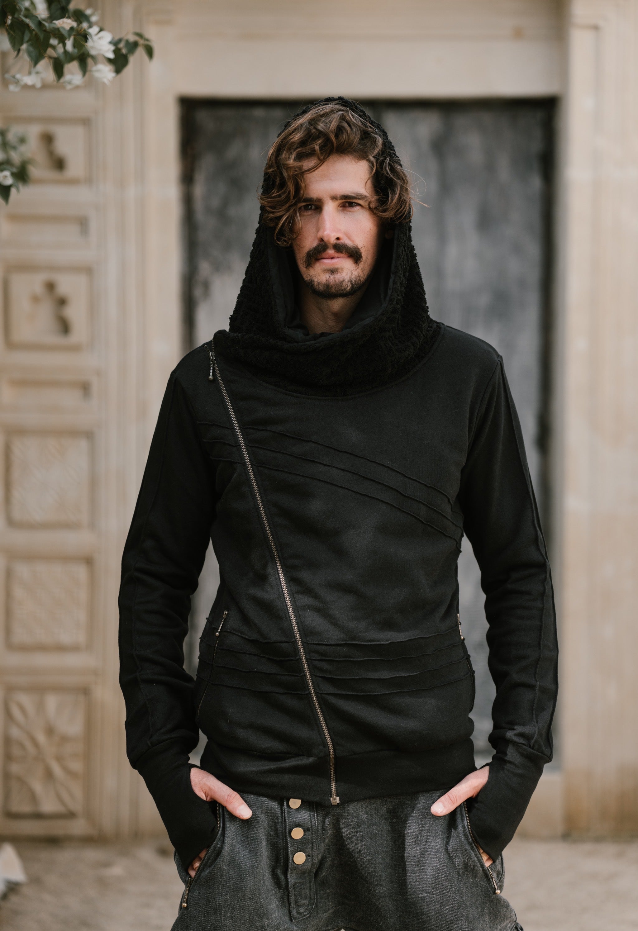 TARMO - Asymmetrical Cotton Fleece Zipper Hoodie