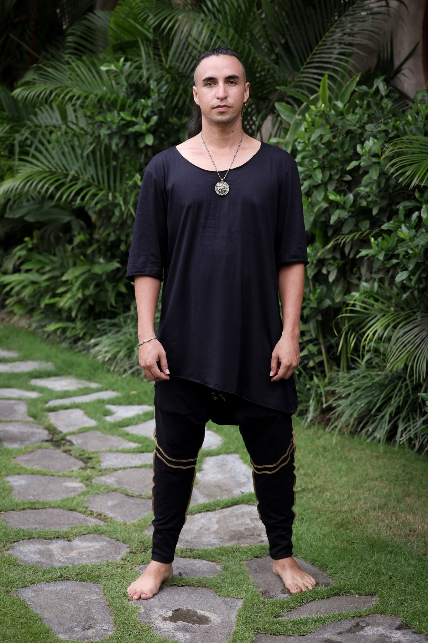 HIHA TEE  -  Asymmetric Mid Long Sleeve Round Neck Bamboo Shirt