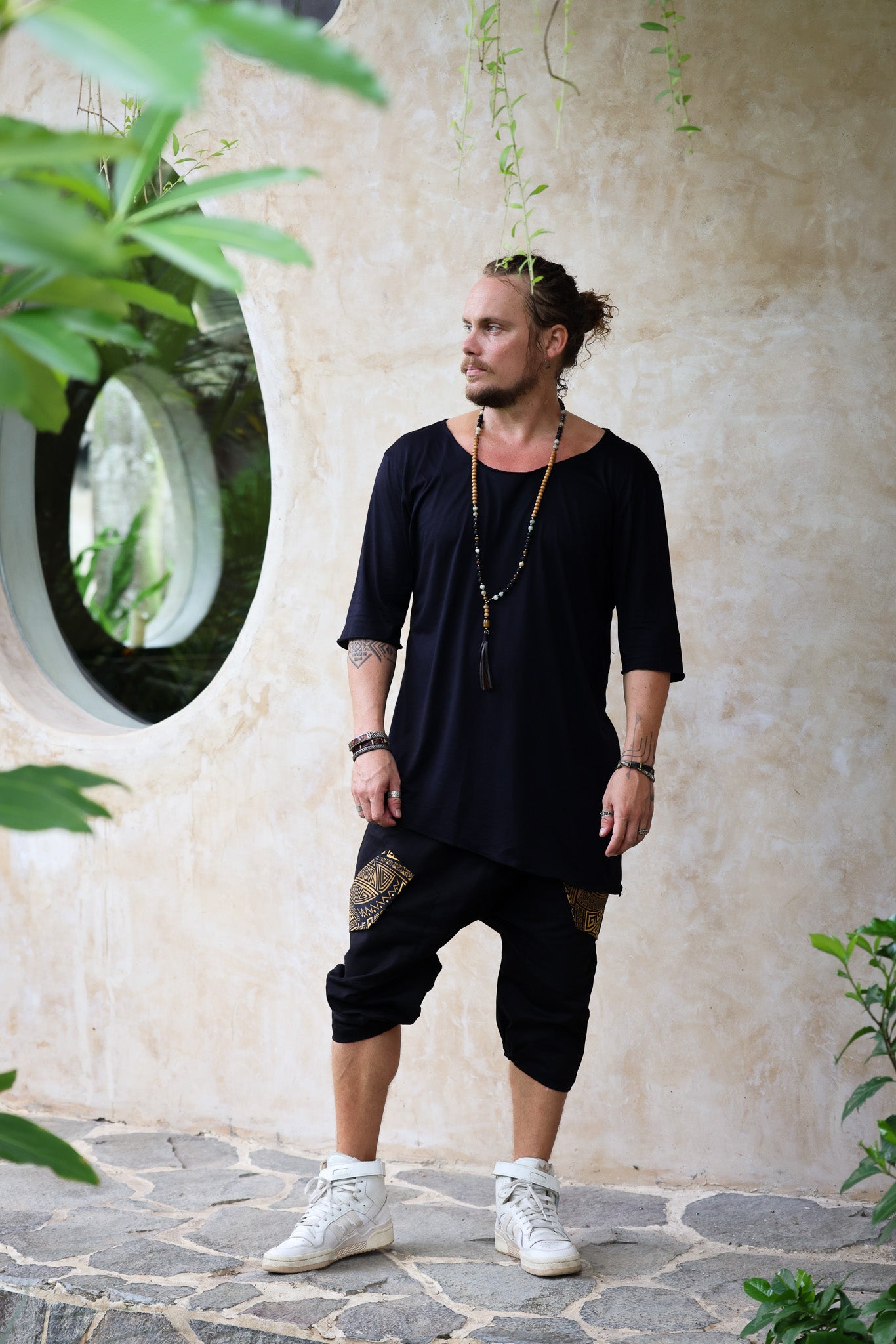 HIHA TEE  -  Asymmetric Mid Long Sleeve Round Neck Bamboo Shirt