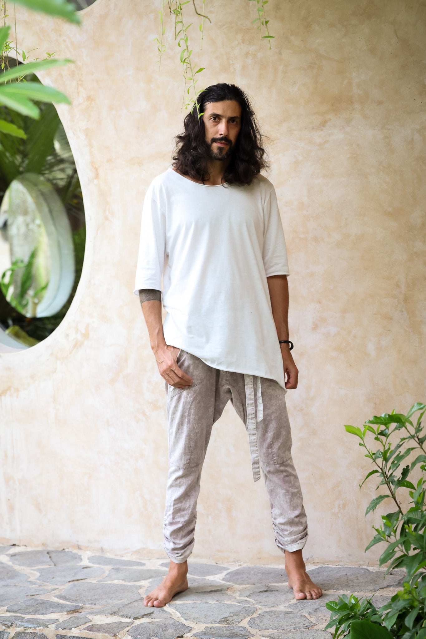 HIHA TEE  -  Asymmetric Mid Long Sleeve Round Neck Bamboo Shirt