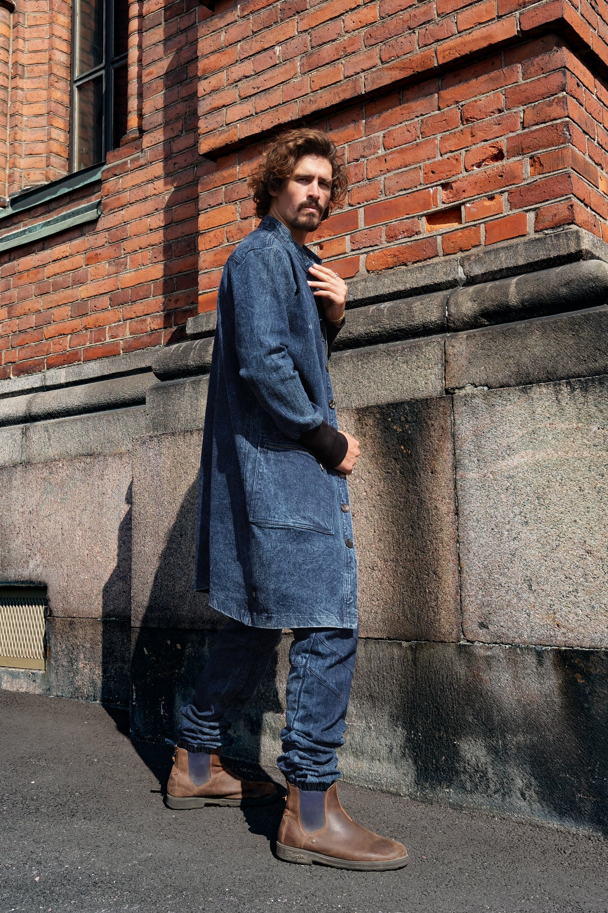 USKO Jacket - Stonewashed Denim Coat with Nehru Collar