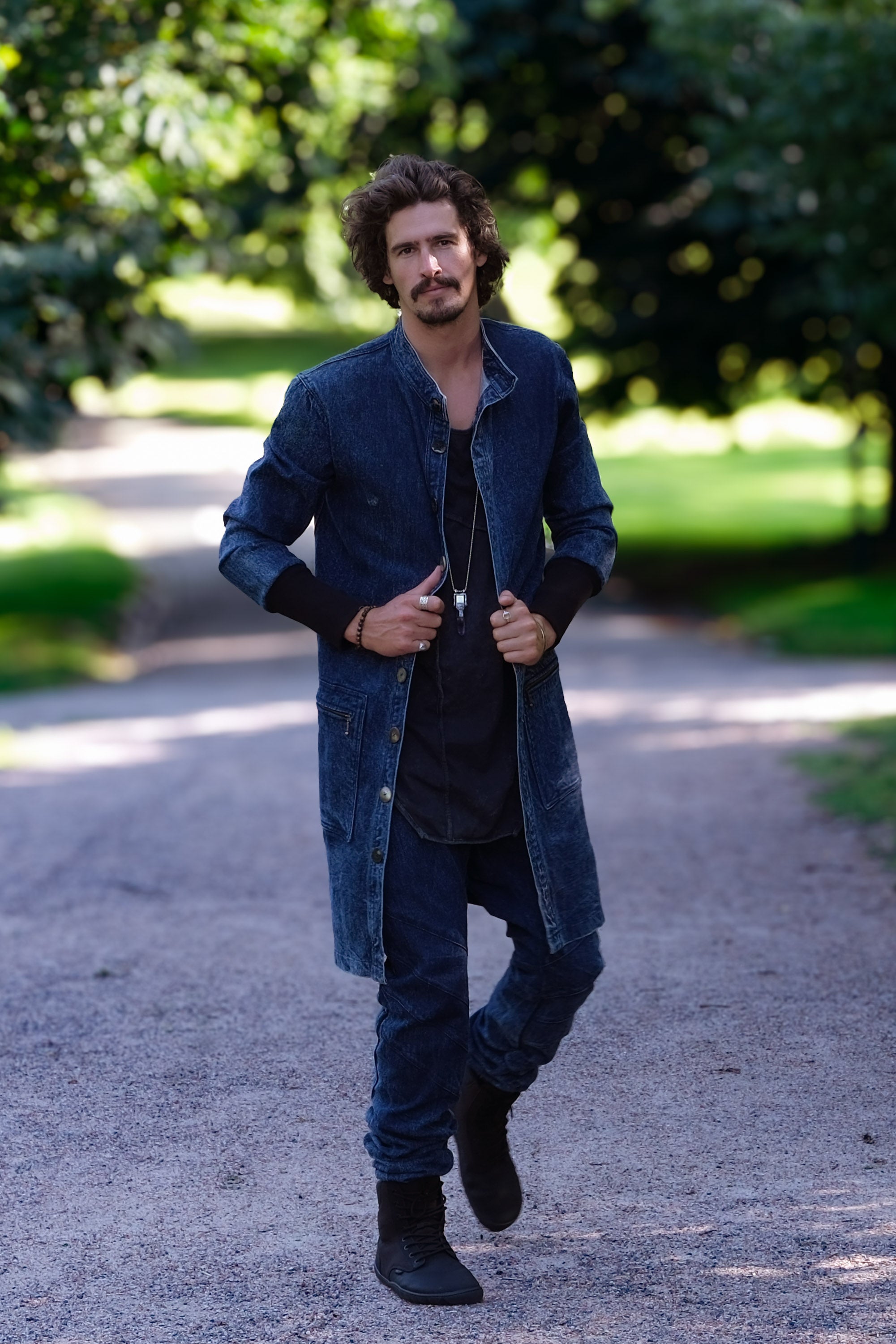 USKO Jacket - Stonewashed Denim Coat with Nehru Collar