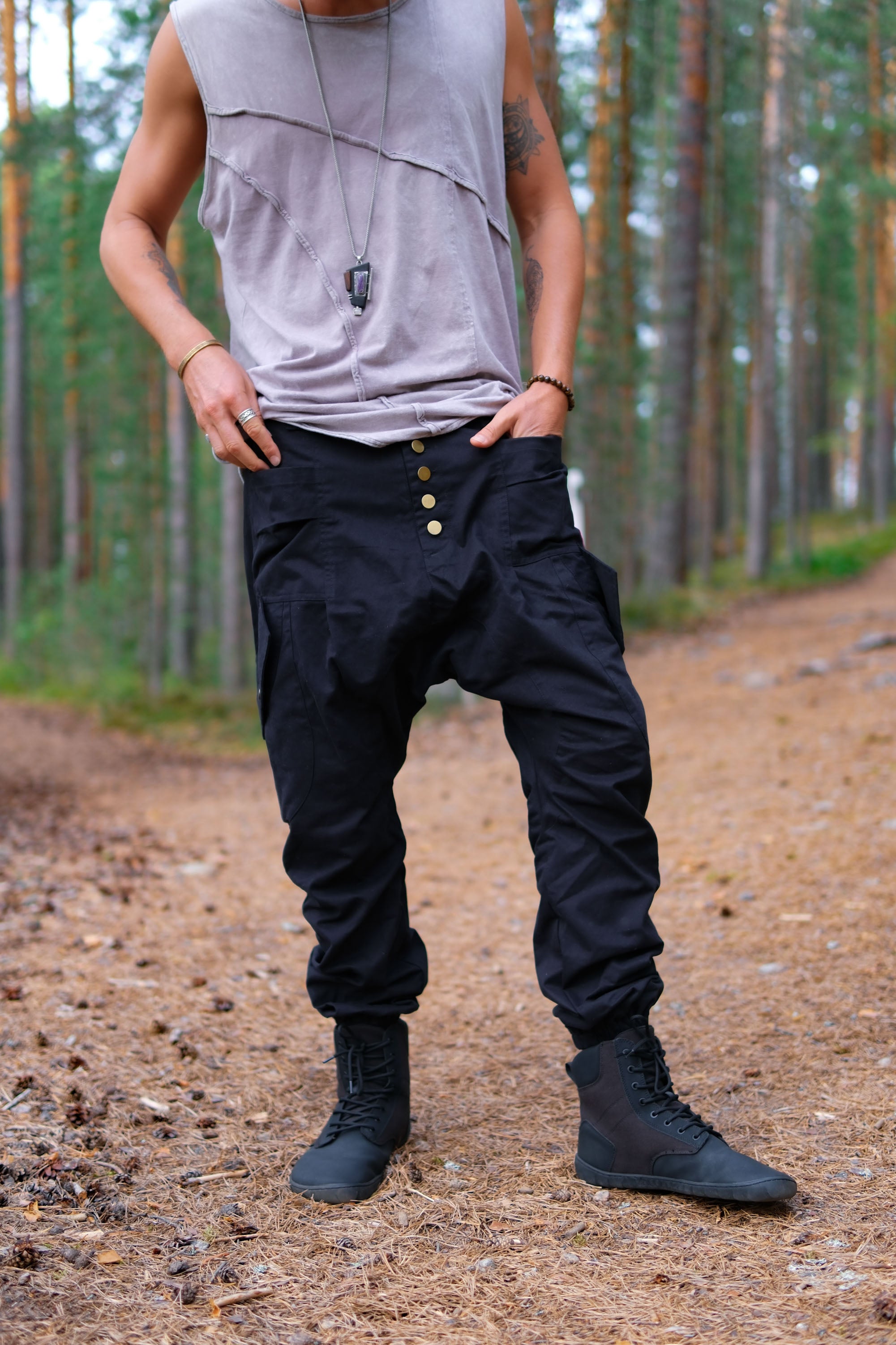 LUONTO - Cargo Style Baggy Drop Crotch Harem Pants