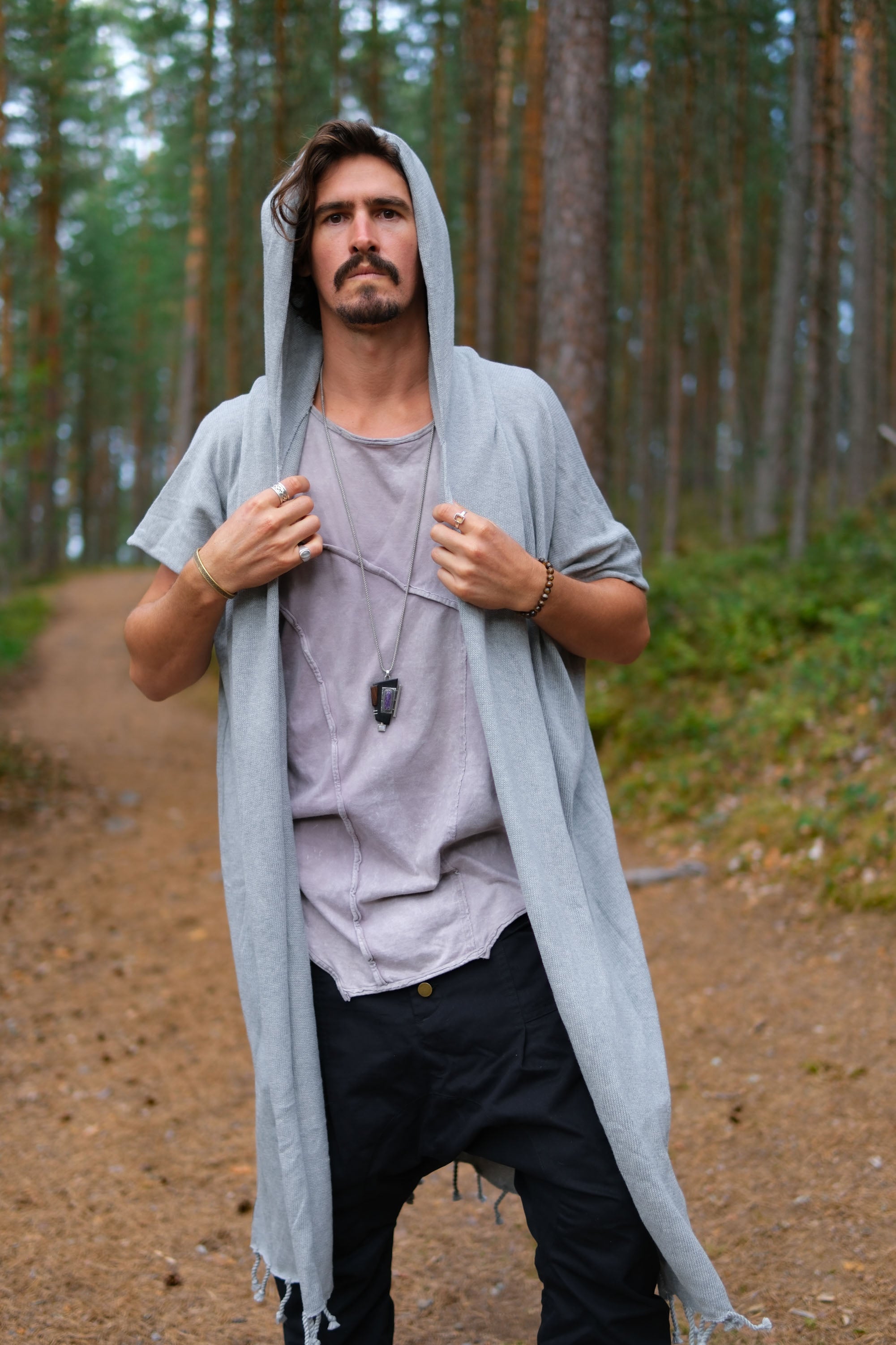 GERONIMO - Hooded cotton kimono cardigan poncho