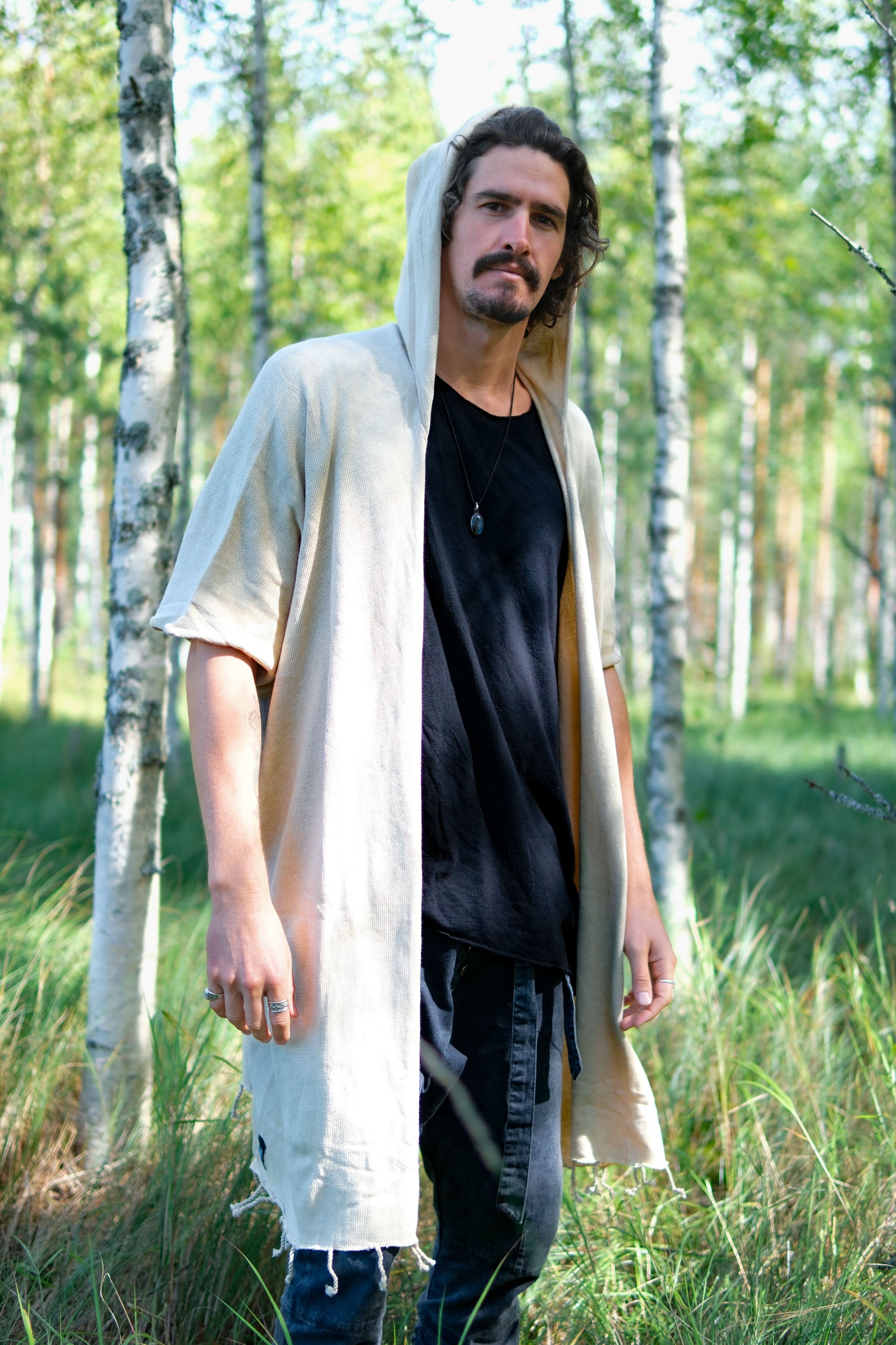 GERONIMO - Hooded cotton kimono cardigan poncho