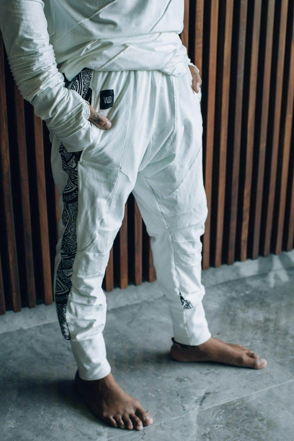 CAPO Pants - Bamboo stretch drop crotch joggers with tribal details - VALO Design Clothing 