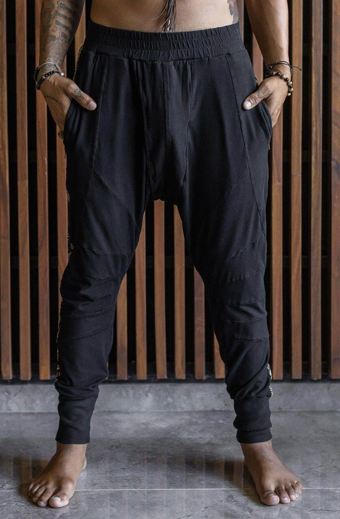 CAPO Pants - Bamboo stretch drop crotch joggers with tribal details - VALO Design Clothing 