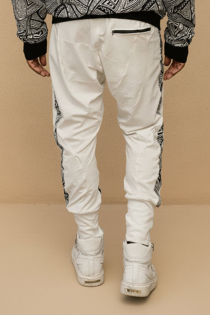 CAPO Pants - Bamboo stretch drop crotch joggers with tribal details - VALO Design Clothing 