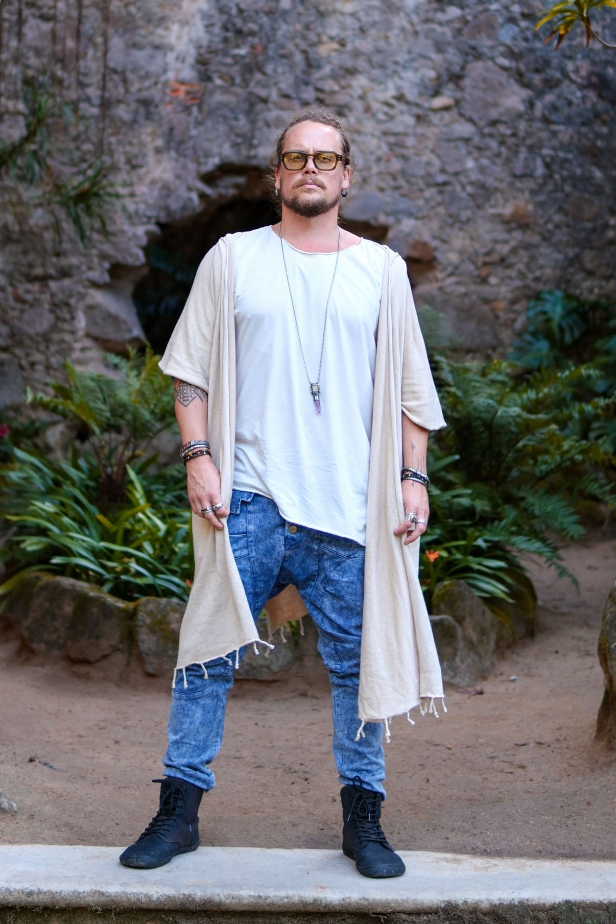 GERONIMO - Hooded cotton kimono cardigan poncho