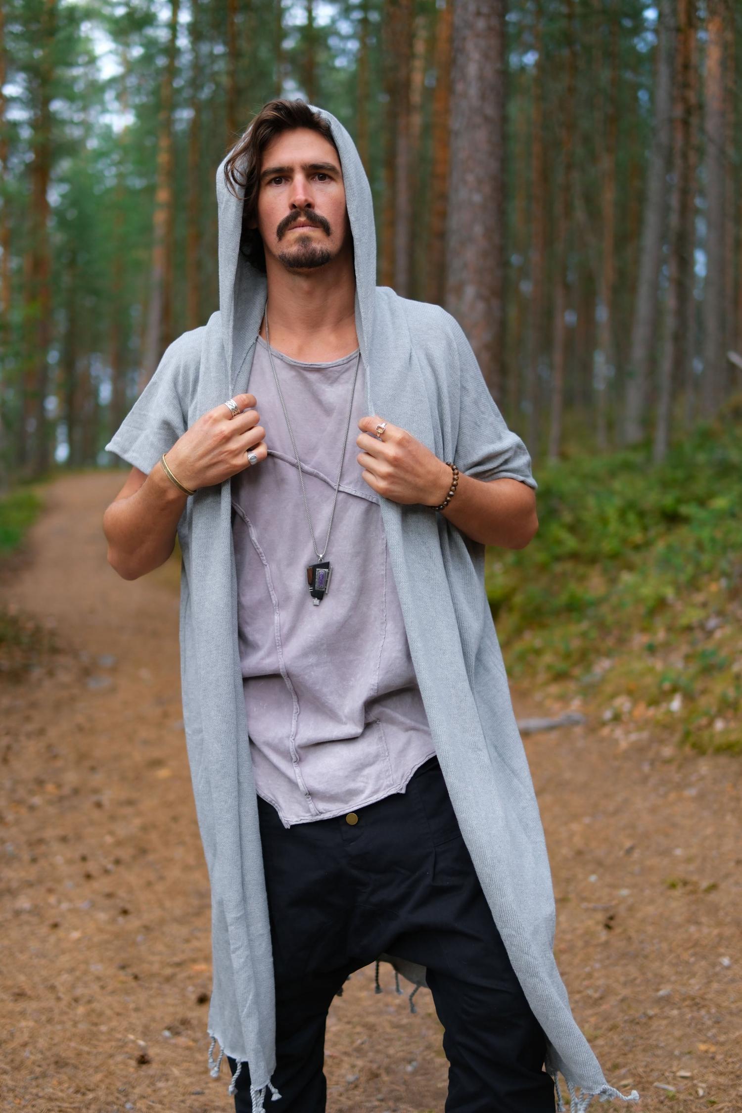 GERONIMO - Hooded cotton kimono cardigan poncho-Capes-VALO Design Clothing