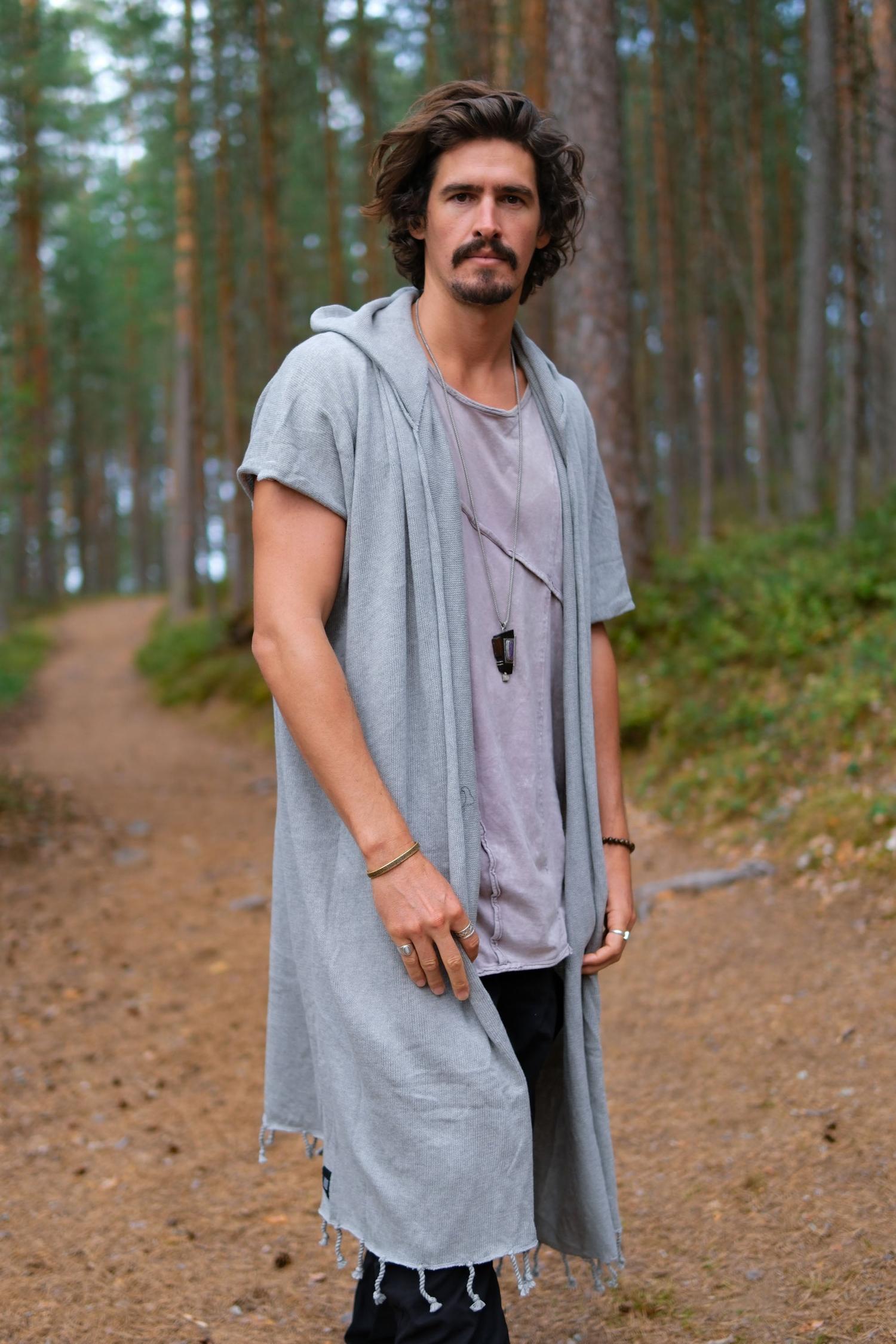 GERONIMO - Hooded cotton kimono cardigan poncho-Capes-VALO Design Clothing