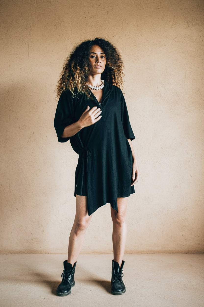 VALO Design Clothing Capes HANZO Black - Japanese style hooded bamboo Kimono Top