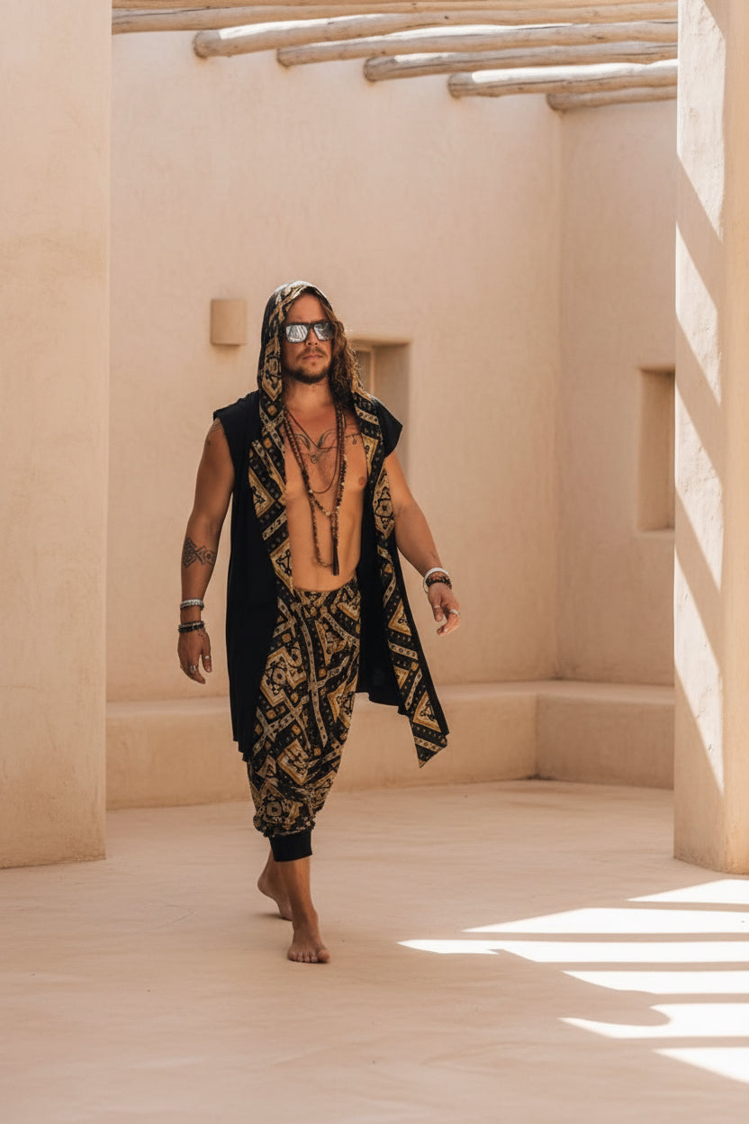 HANZO Chakana - Sleeveless Hooded Bamboo Kimono Vest-Kimonos-VALO Design Clothing