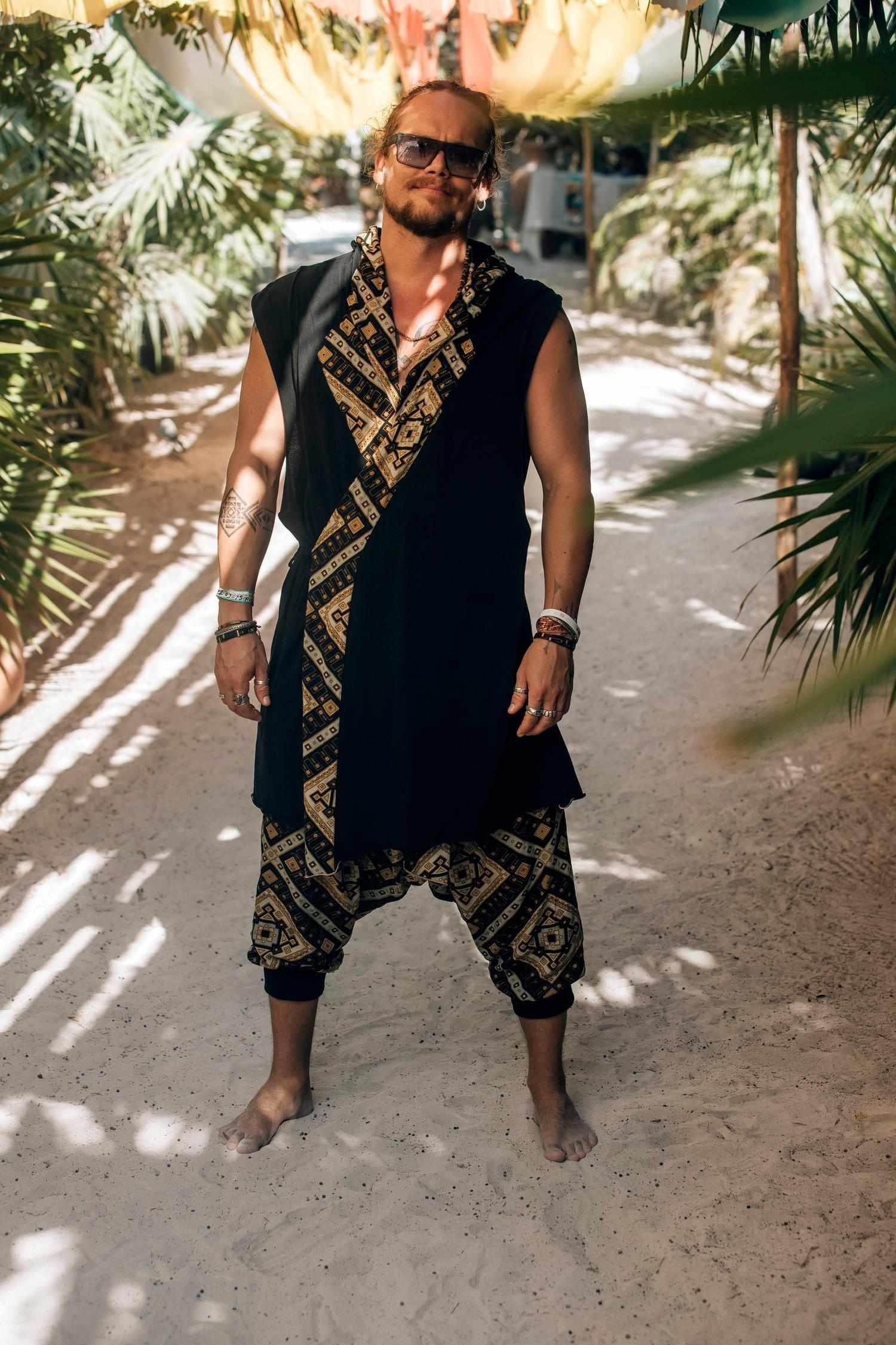 HANZO Chakana - Sleeveless Hooded Bamboo Kimono Vest-Kimonos-VALO Design Clothing