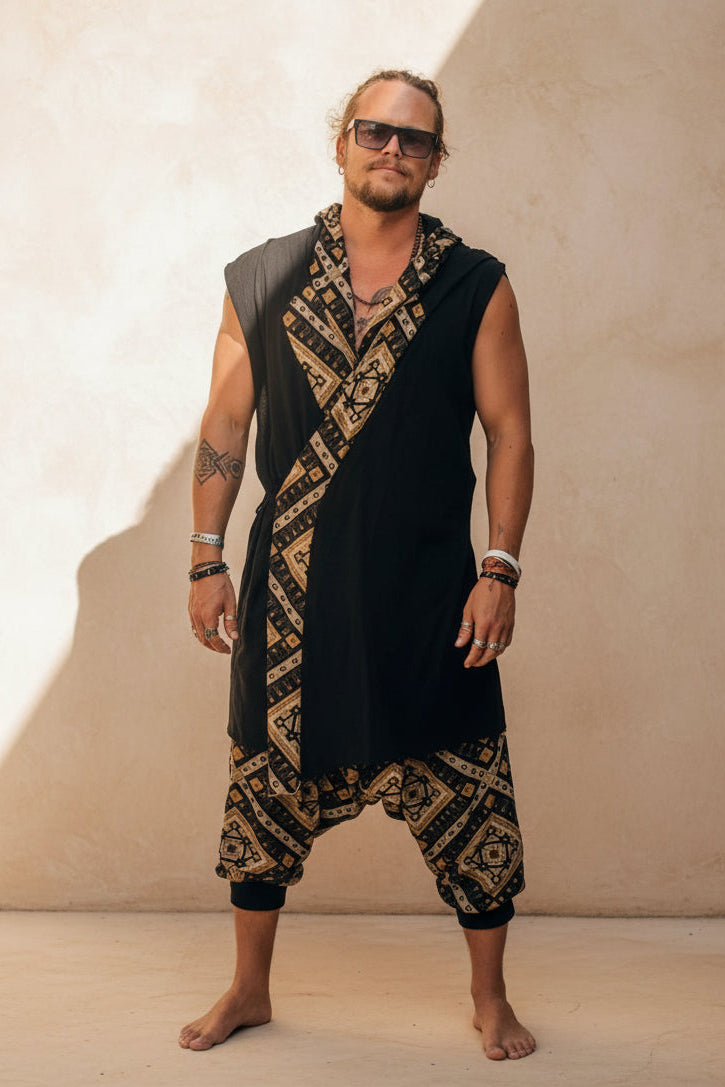 HANZO Chakana - Sleeveless Hooded Bamboo Kimono Vest-Kimonos-VALO Design Clothing