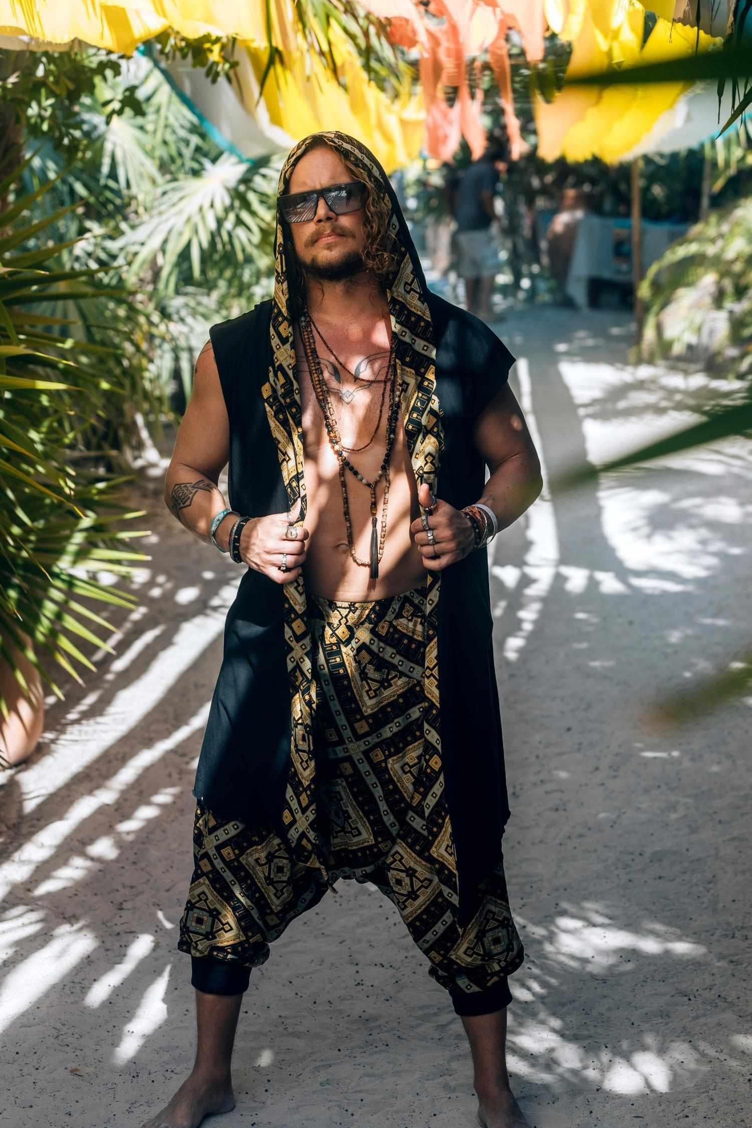 HANZO Chakana - Sleeveless Hooded Bamboo Kimono Vest-Kimonos-VALO Design Clothing