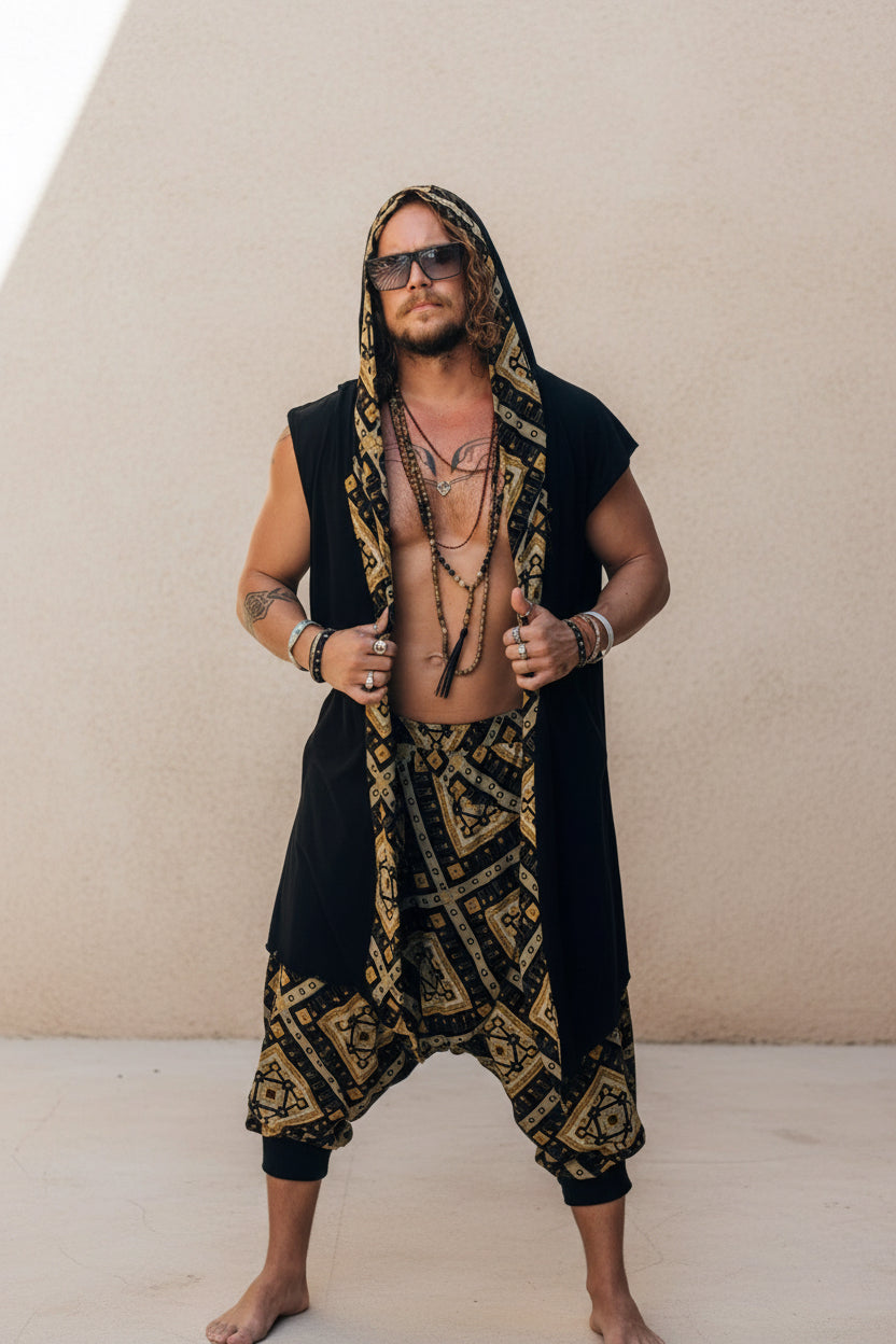 HANZO Chakana - Sleeveless Hooded Bamboo Kimono Vest-Kimonos-VALO Design Clothing