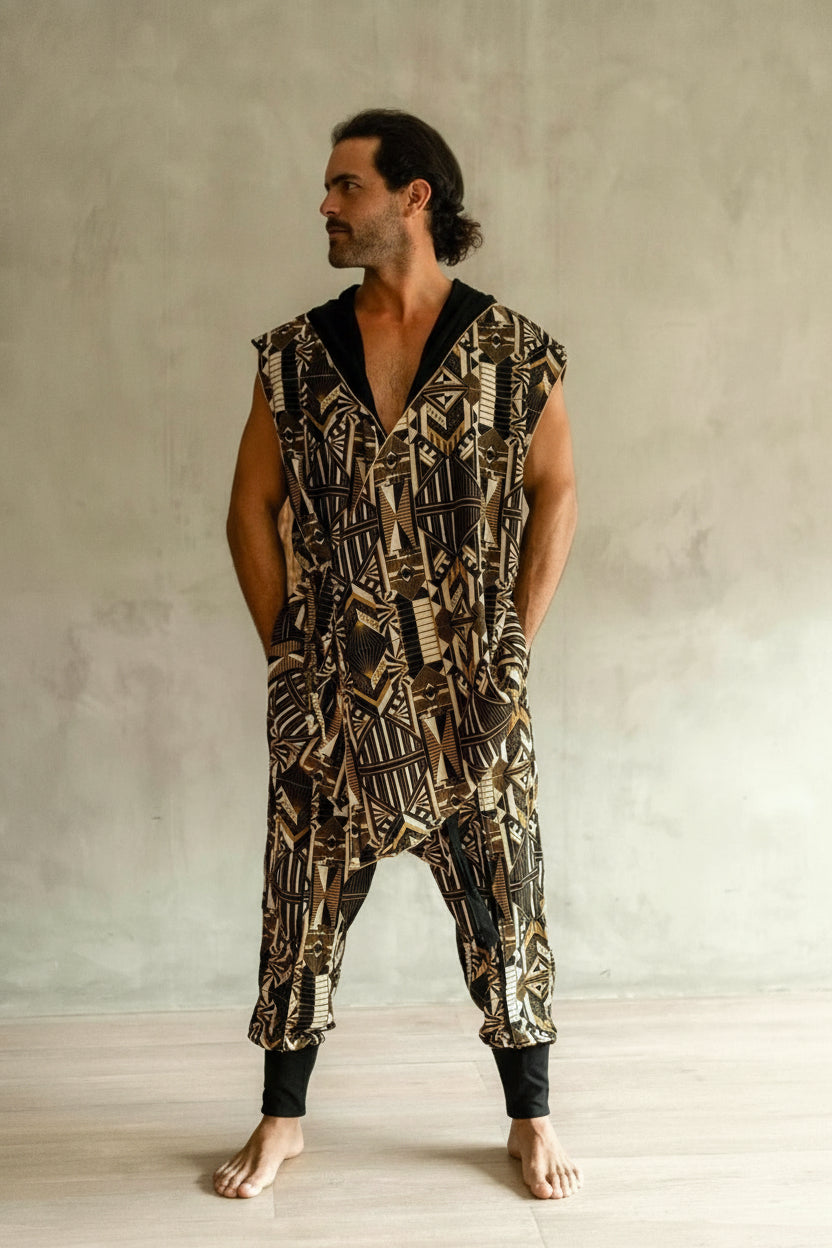 VALO Design Kimono Hanzo - Japanese style double-layered hooded sleeveless kimono top made of 100% Tencel